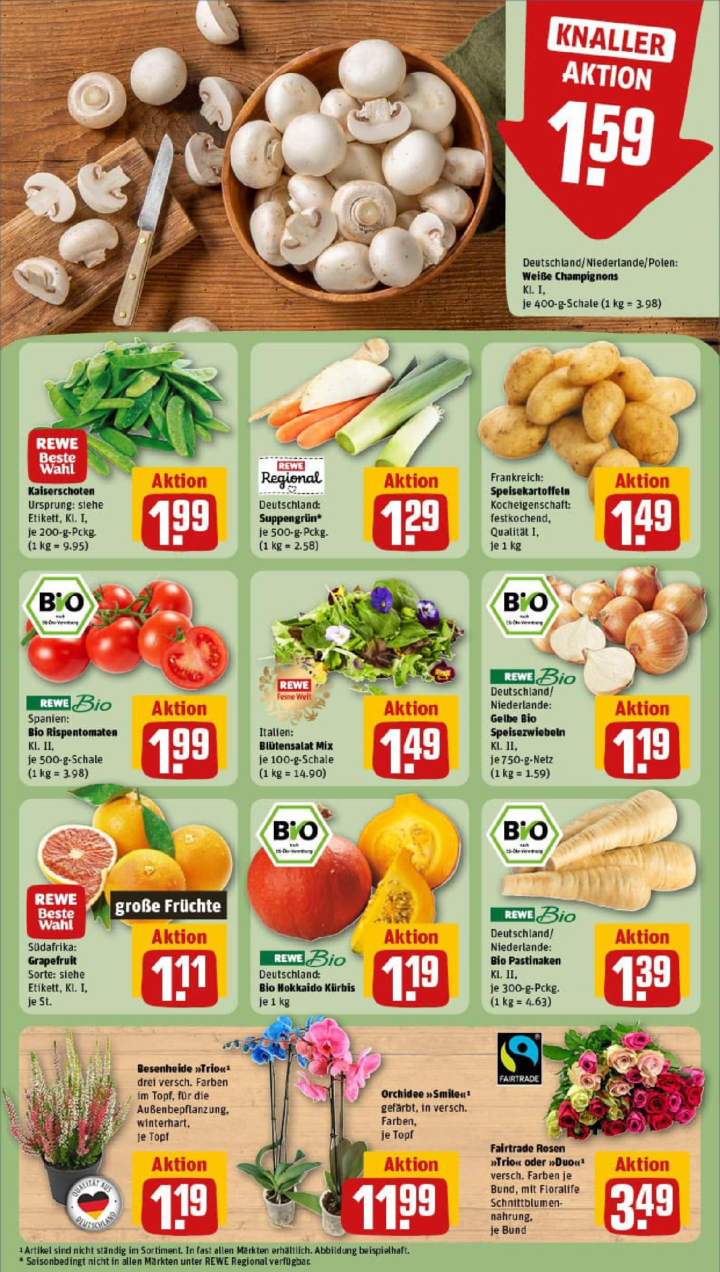 REWE Prospekt ab 28.09.2025 zum Blättern » Angebote | Seite: 11 | Produkte: Orchidee, Champignons, Grapefruit, Kürbis