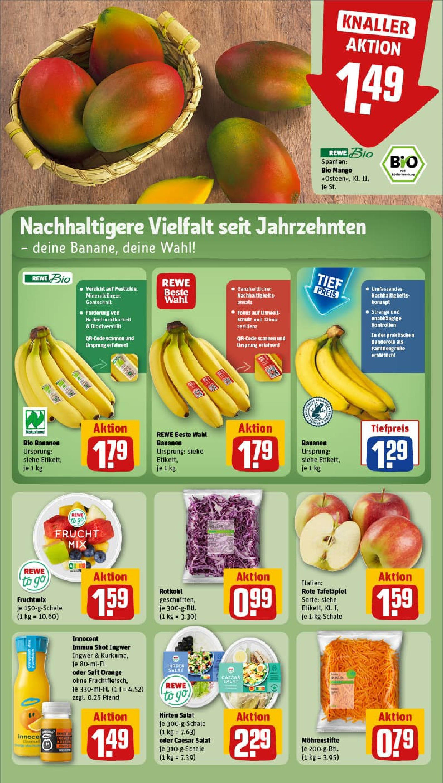 REWE Prospekt ab 28.09.2025 zum Blättern » Angebote | Seite: 10 | Produkte: Bananen, Apple, Mango, Saft