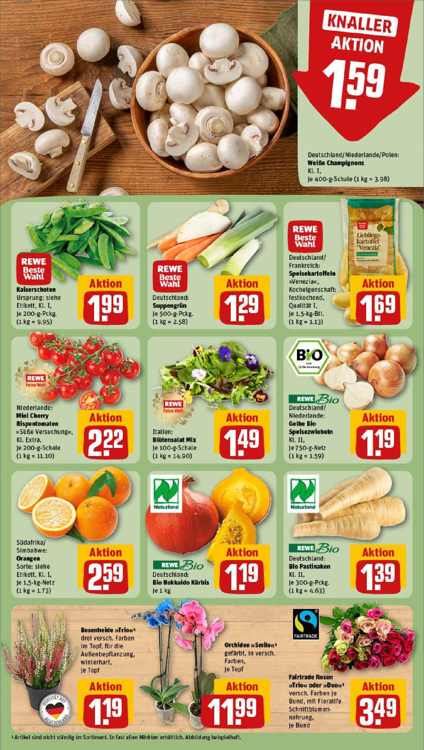 REWE Prospekt ab 28.09.2025 zum Blättern » Angebote | Seite: 11 | Produkte: Orchidee, Orangen, Champignons, Kürbis