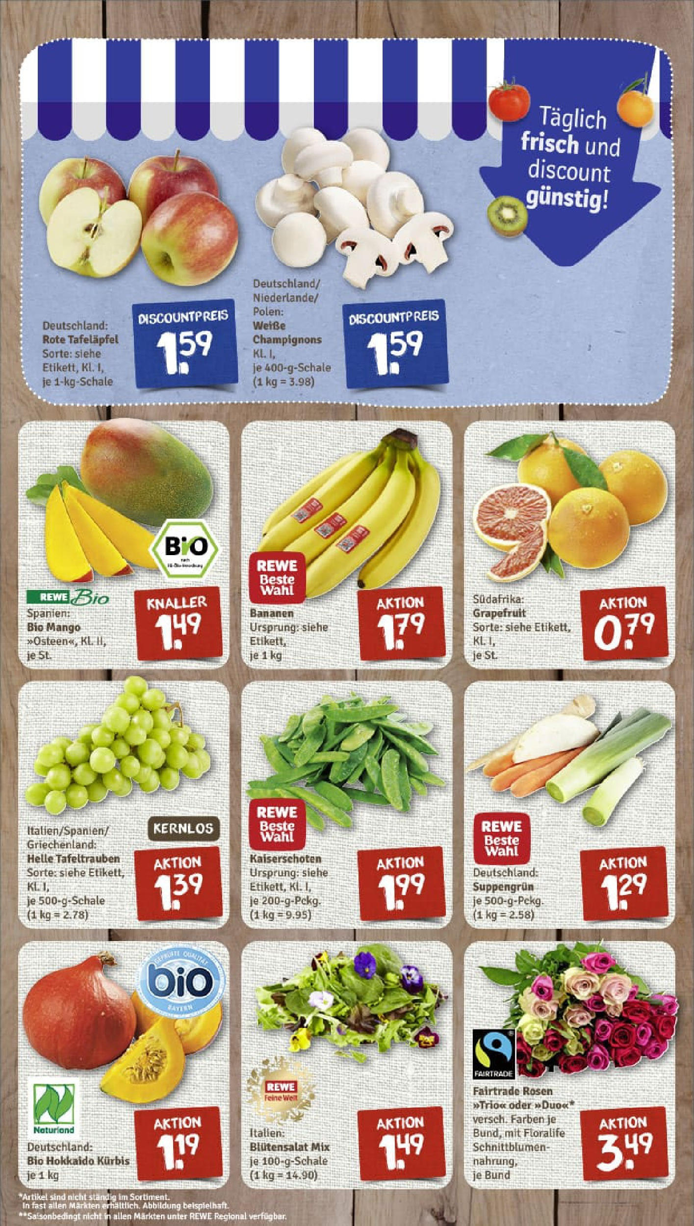REWE Prospekt ab 28.09.2025 zum Blättern » Angebote | Seite: 3 | Produkte: Bananen, Grapefruit, Mango, Kürbis