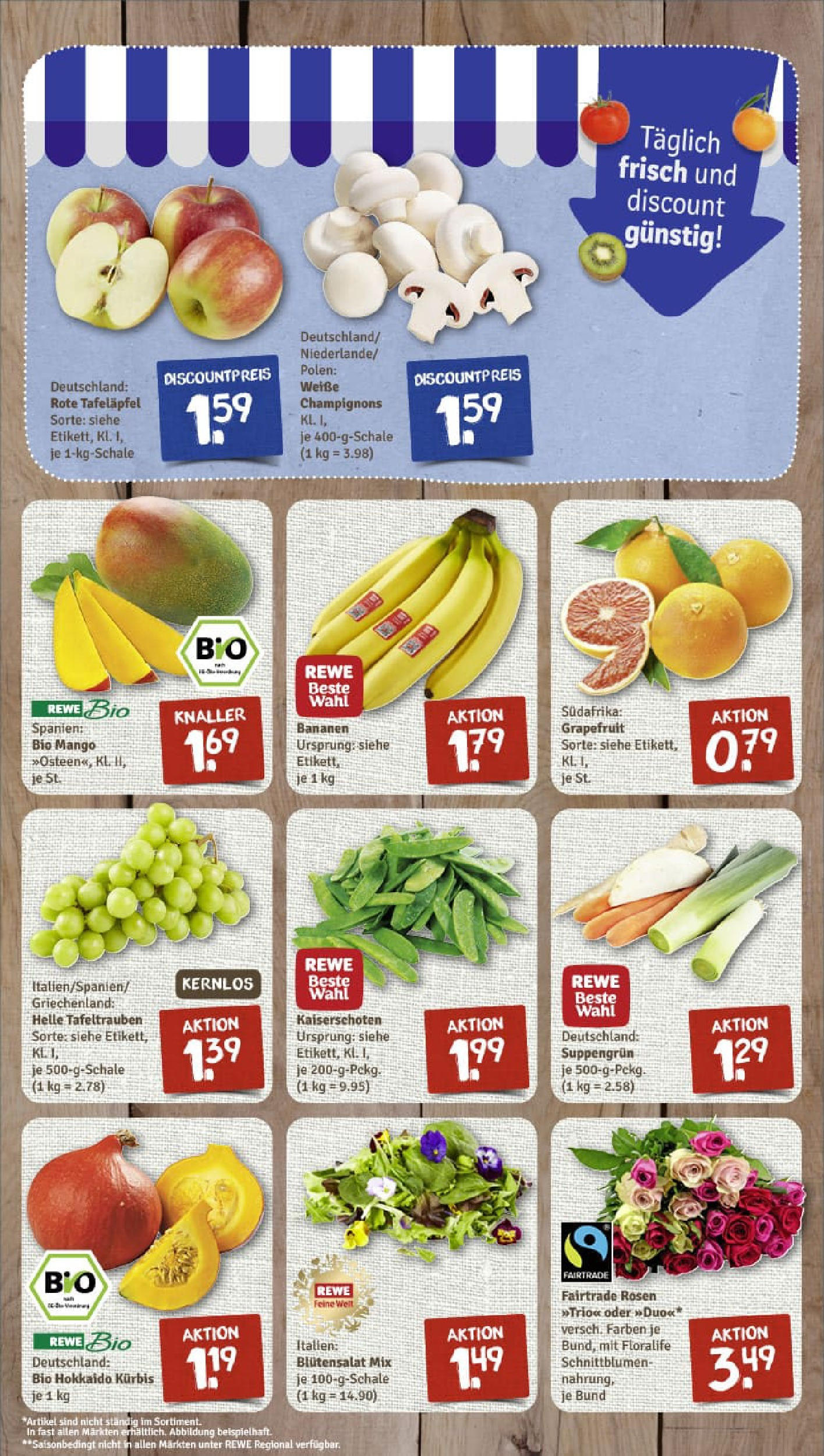 REWE Prospekt ab 28.09.2025 zum Blättern » Angebote | Seite: 3 | Produkte: Bananen, Champignons, Mango, Kürbis