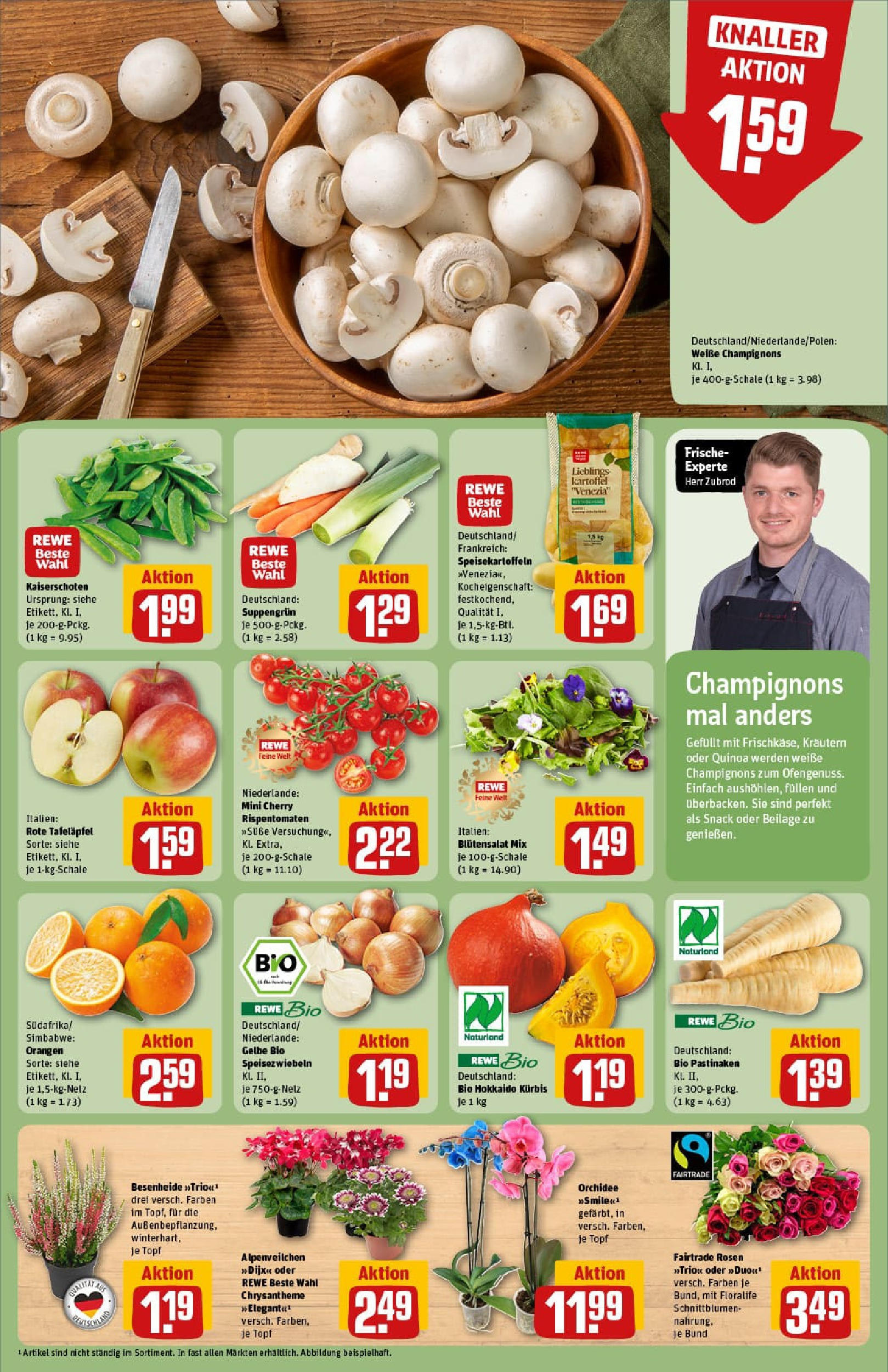 REWE Prospekt ab 28.09.2025 zum Blättern » Angebote | Seite: 11 | Produkte: Orchidee, Orangen, Champignons, Kürbis