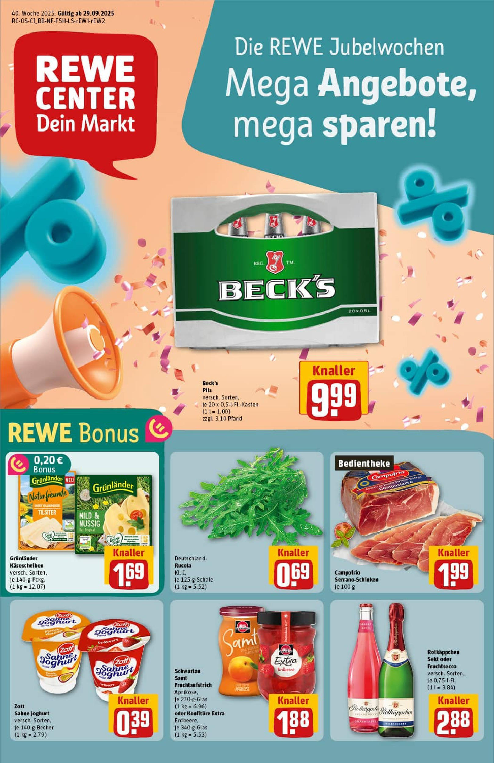 REWE Prospekt ab 28.09.2025 zum Blättern » Angebote | Seite: 1 | Produkte: Rotkappchen sekt, Pils, Fruchtsecco, Rotkäppchen