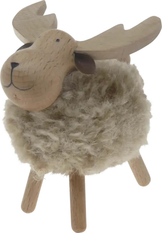 Dekorieren & Einrichten Holzelch mit Wolle & Lederohren, beige