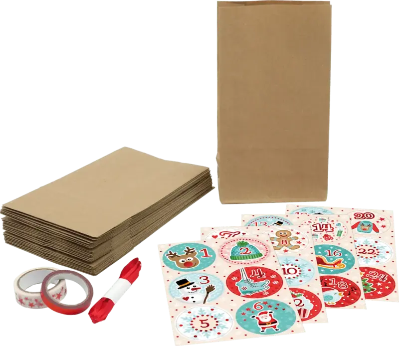 Dekorieren & Einrichten Adventskalender mit Papiertüten, Satinband, Aufkleber & Washitape