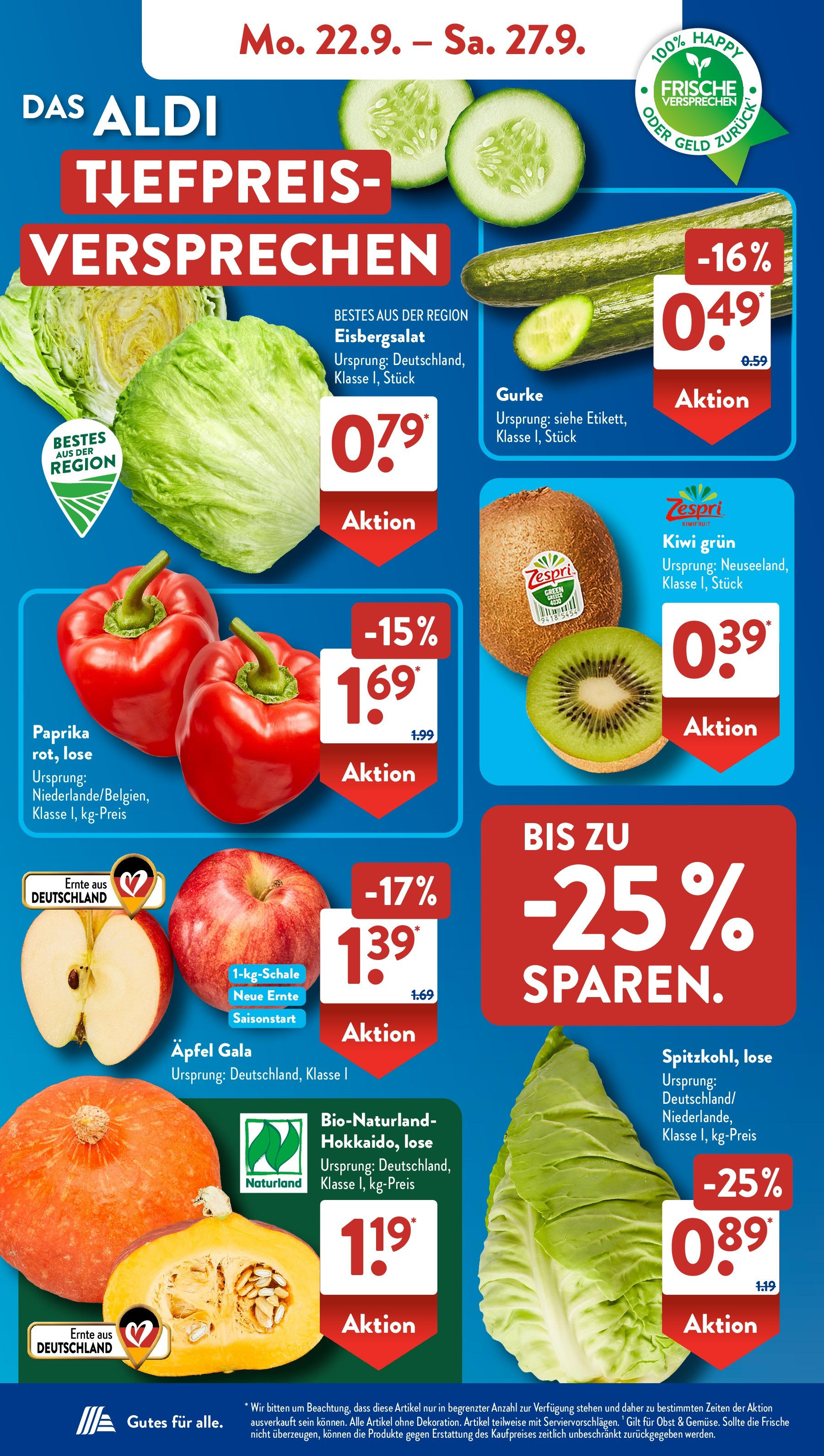 Aldi Süd - Aldi Süd: Wochenangebote (ab 21.09.2025) zum Blättern | Seite: 4 | Produkte: Eisbergsalat, Paprika, Obst, Kiwi