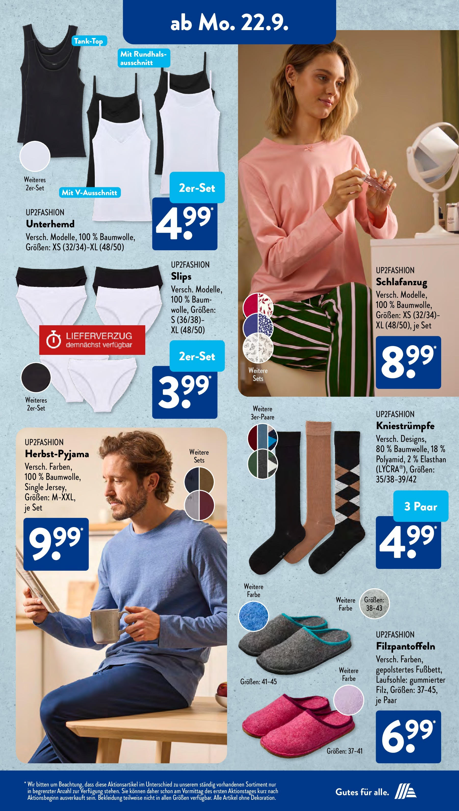 Aldi Süd - Aldi Süd: Wochenangebote (ab 21.09.2025) zum Blättern | Seite: 15 | Produkte: Up2fashion, Kniestrümpfe, Unterhemd, Bekleidung