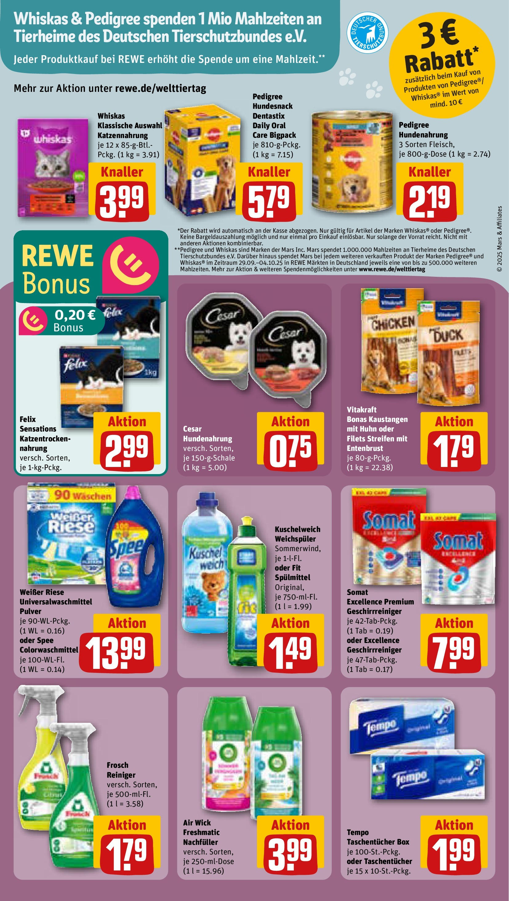 REWE Prospekt ab 28.09.2025 zum Blättern » Angebote | Seite: 25 | Produkte: Box, Weichspüler, Tempo, Whiskas