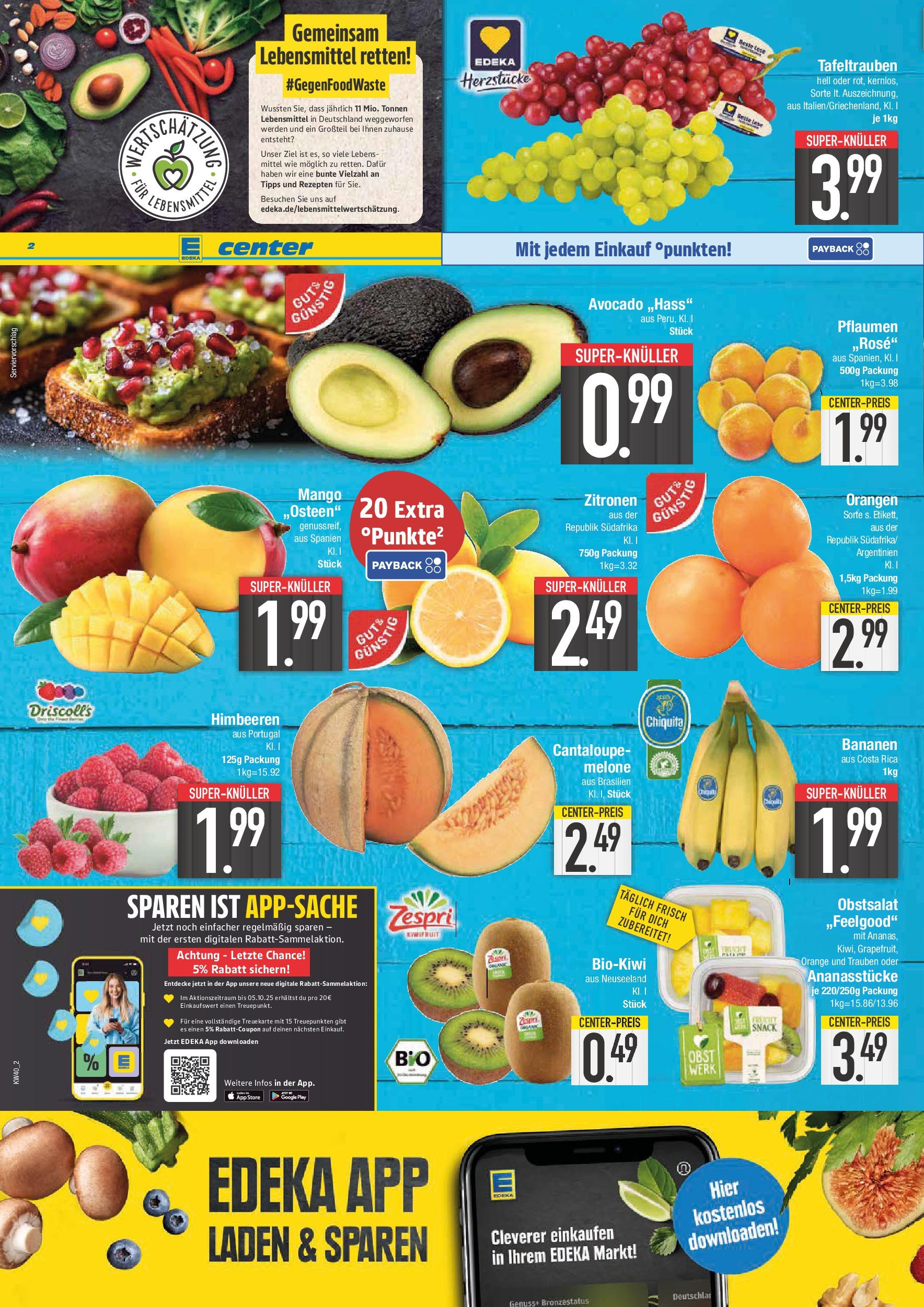Edeka prospekt Schwabmünchen	 (ab 28.09.2025) » Angebote Online | Seite: 2 | Produkte: Himbeeren, Pflaumen, Trauben, Mango