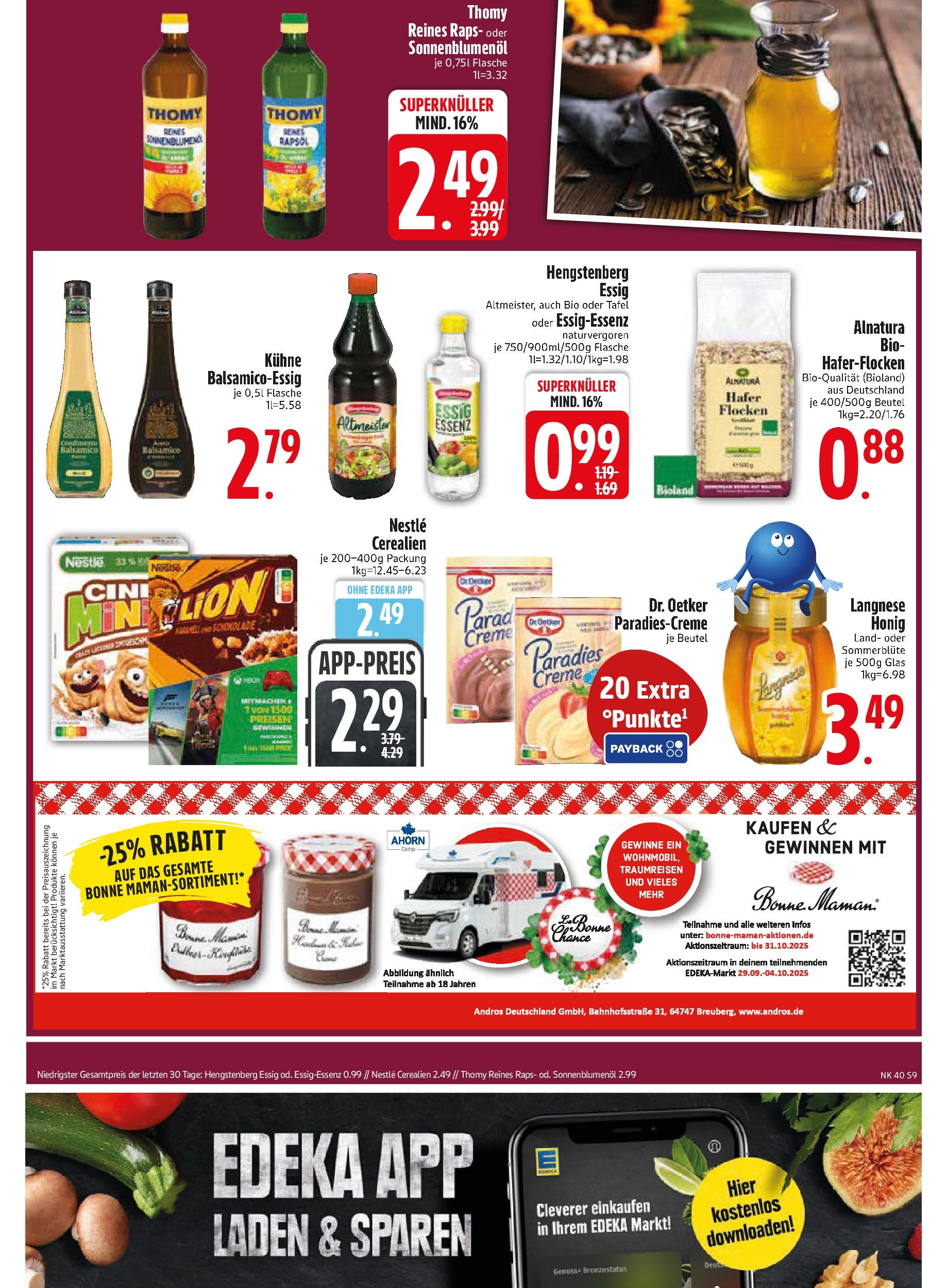 Edeka prospekt Murnau	 (ab 29.09.2025) » Angebote Online | Seite: 9 | Produkte: Balsamico, Essig, Rapsöl, Creme