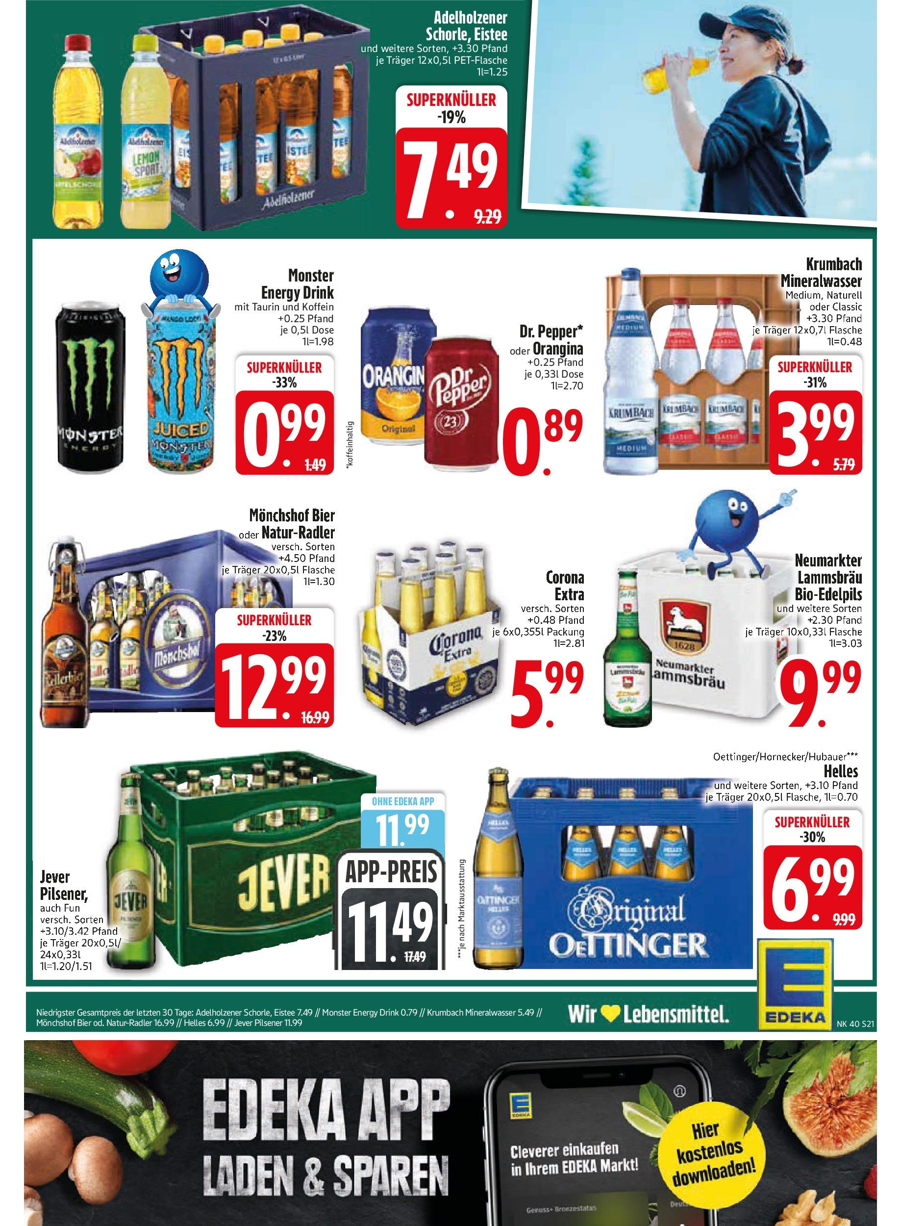 Edeka prospekt Murnau	 (ab 29.09.2025) » Angebote Online | Seite: 21 | Produkte: Monchshof, Adelholzener, Mineralwasser, Monster