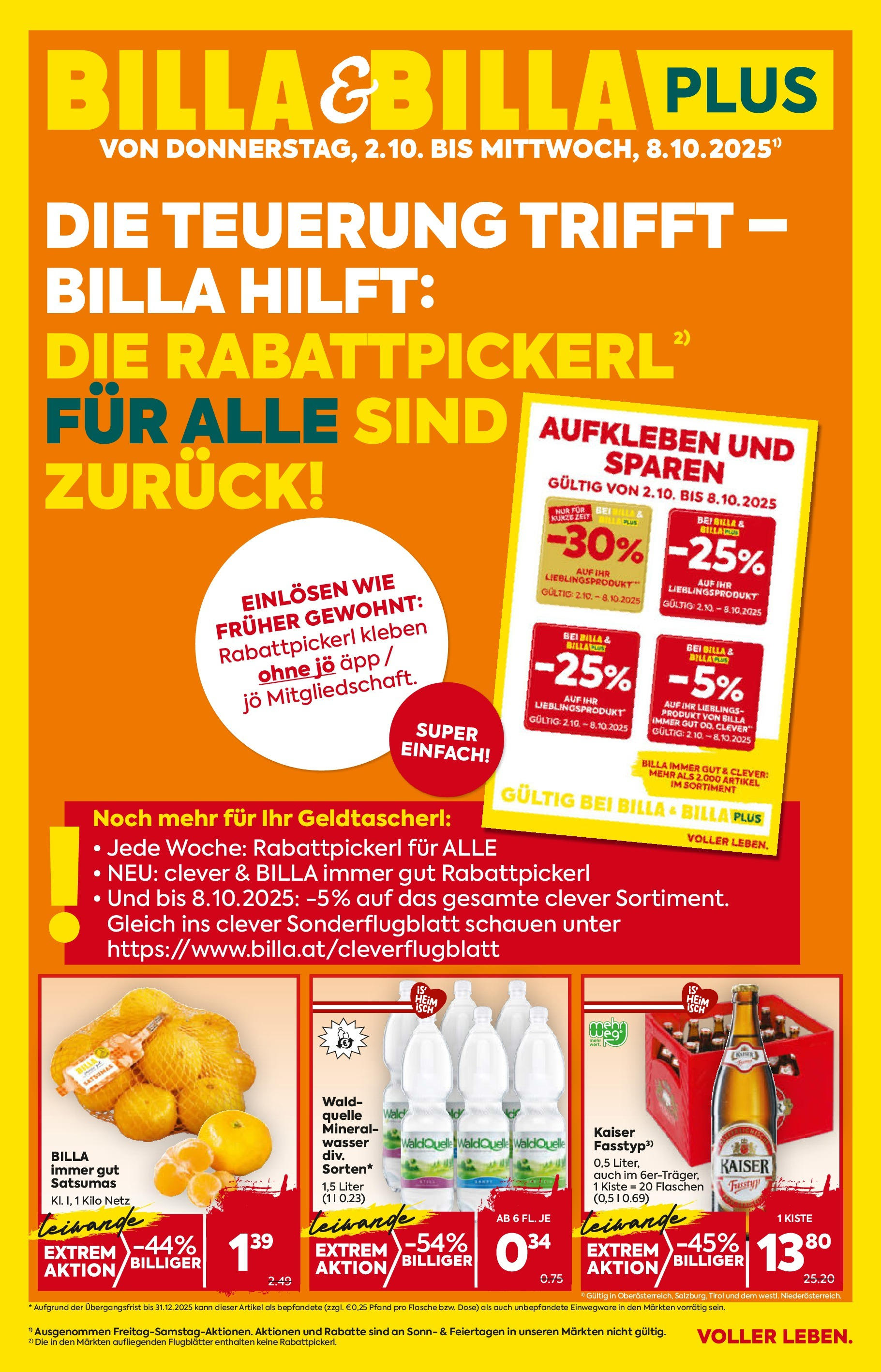 Billa Flugblatt - Eggendorf, Kilb, Himberg ab 02.10.2025 - Angebote, Prospekt | Seite: 1 | Produkte: Wasser