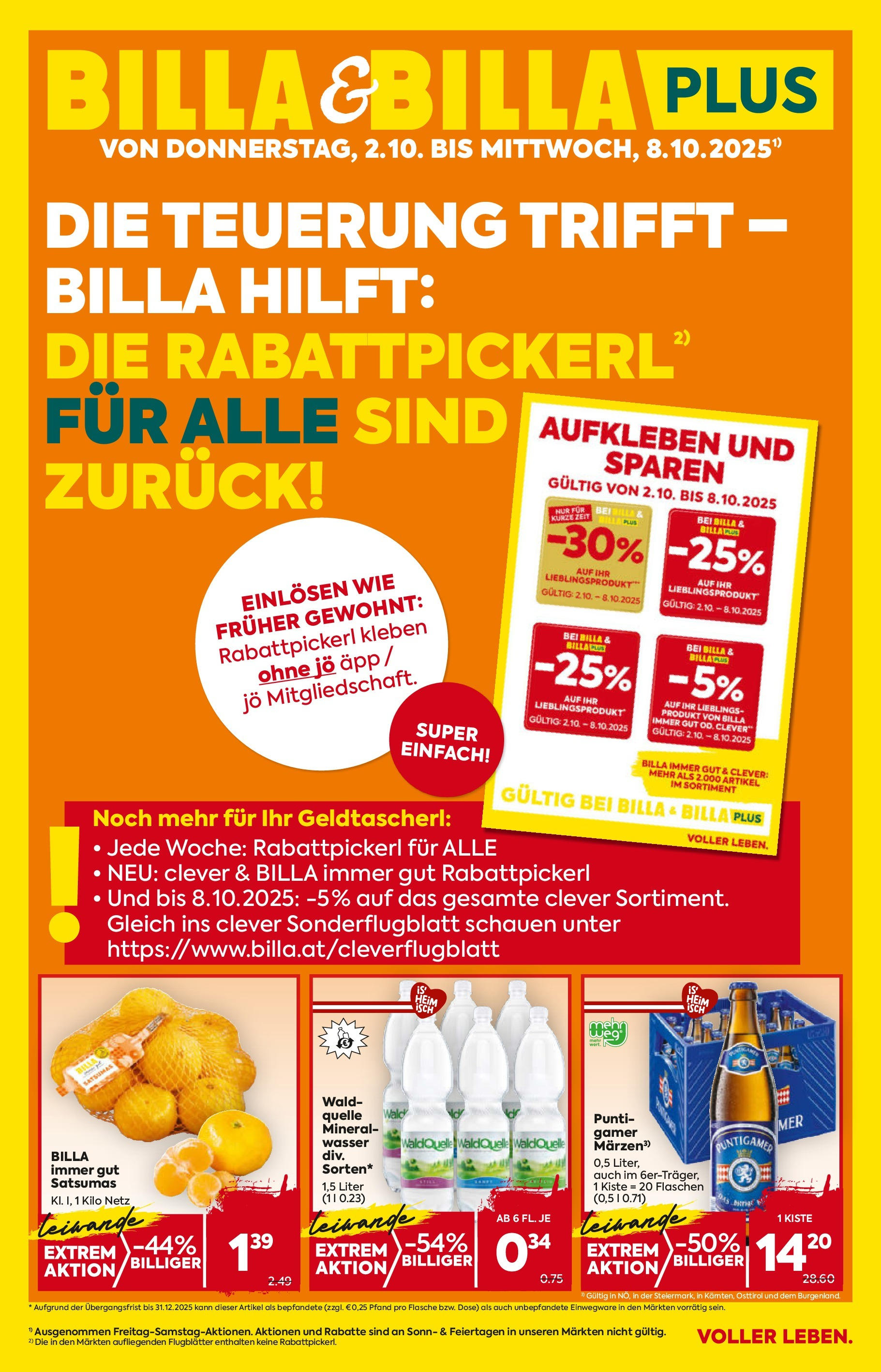 Billa Flugblatt - Bad Radkersburg, Ramsau, Fehring ab 02.10.2025 - Angebote, Prospekt | Seite: 1 | Produkte: Wasser