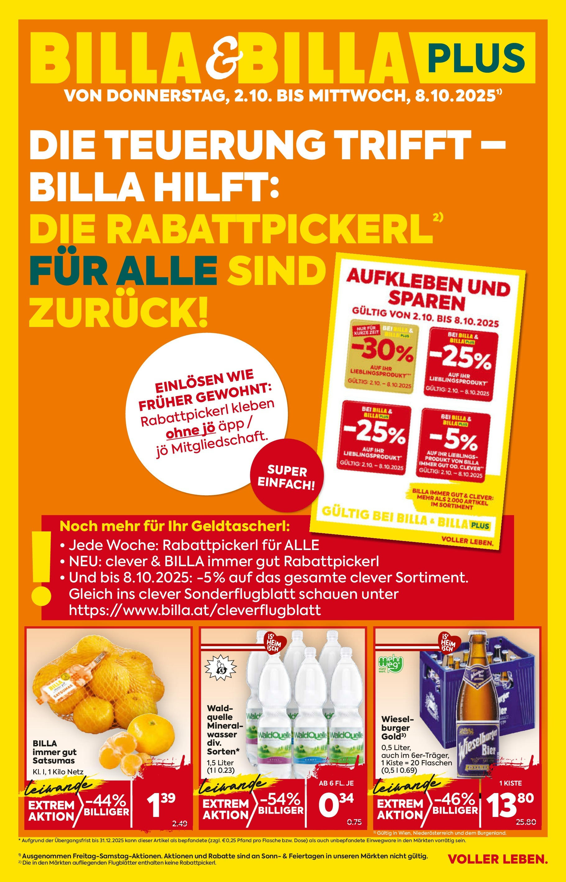 Billa Flugblatt - Wien ab 02.10.2025 - Angebote, Prospekt | Seite: 1 | Produkte: Wasser