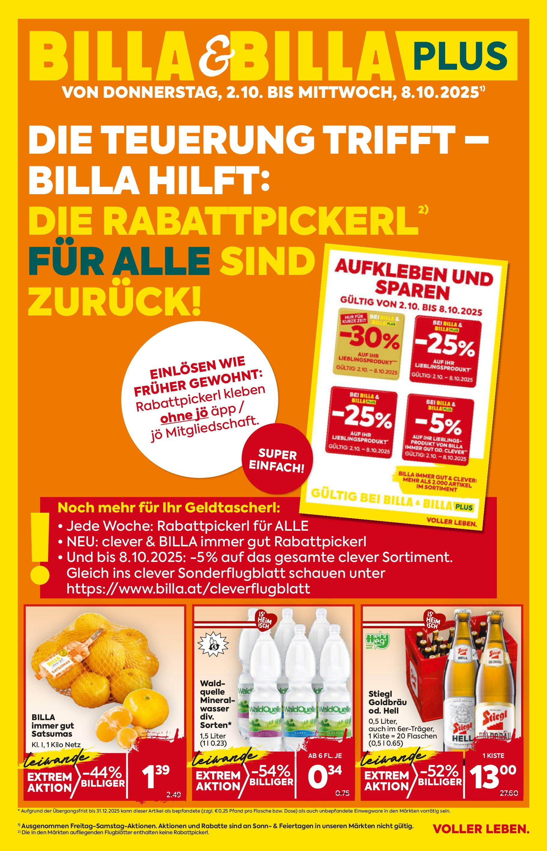 Billa Flugblatt - Oberndorf Bei Salzburg, Lamprechtshausen, Maria Alm ab 02.10.2025 - Angebote, Prospekt | Seite: 1 | Produkte: Wasser