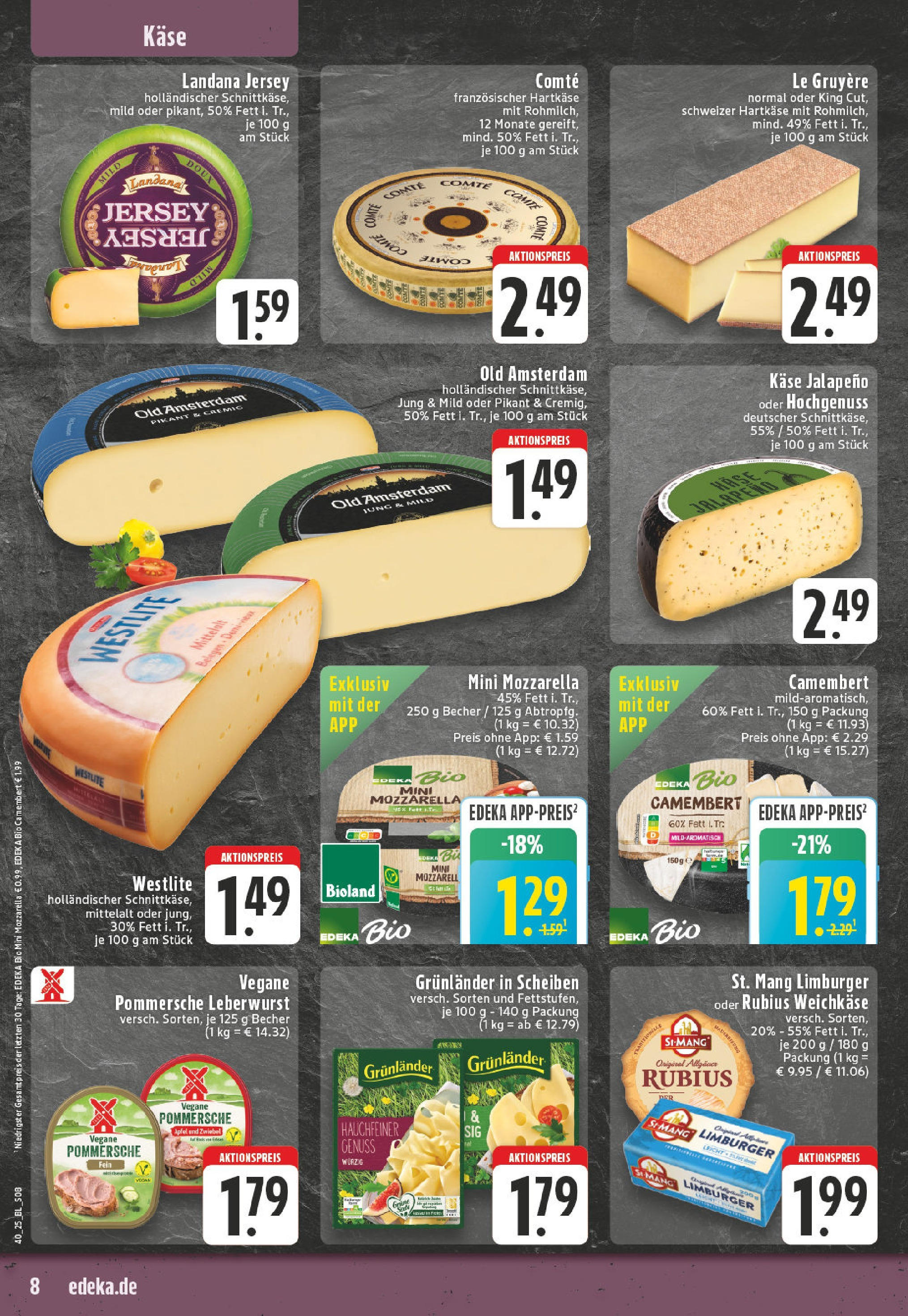 Edeka prospekt Mülheim / Ruhr	 (ab 28.09.2025) » Angebote Online | Seite: 8 | Produkte: Käse, Mozzarella, Äpfel, Grunlander