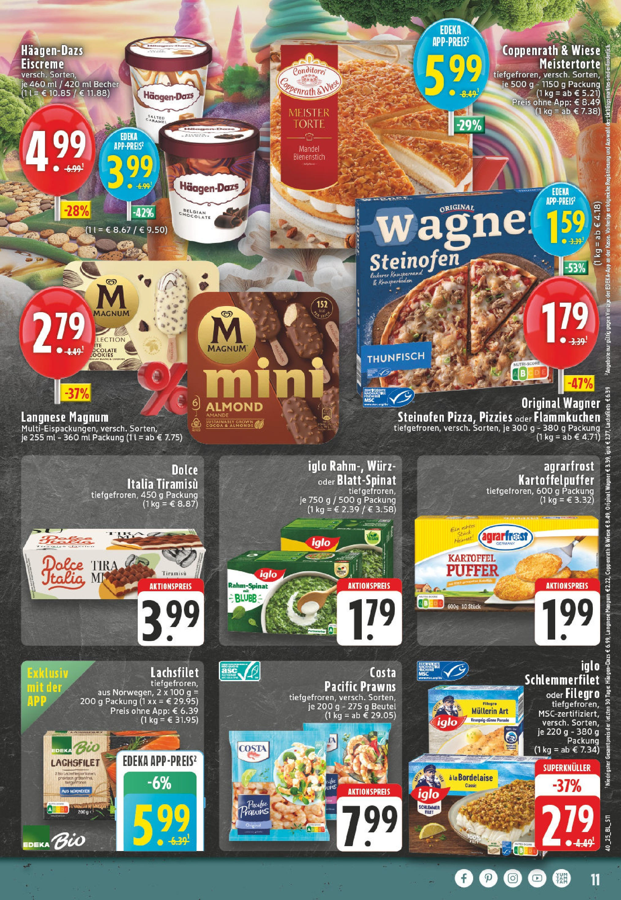 Edeka prospekt Mülheim / Ruhr	 (ab 28.09.2025) » Angebote Online | Seite: 11 | Produkte: Langnese, Thunfisch, Pizza, Iglo schlemmerfilet