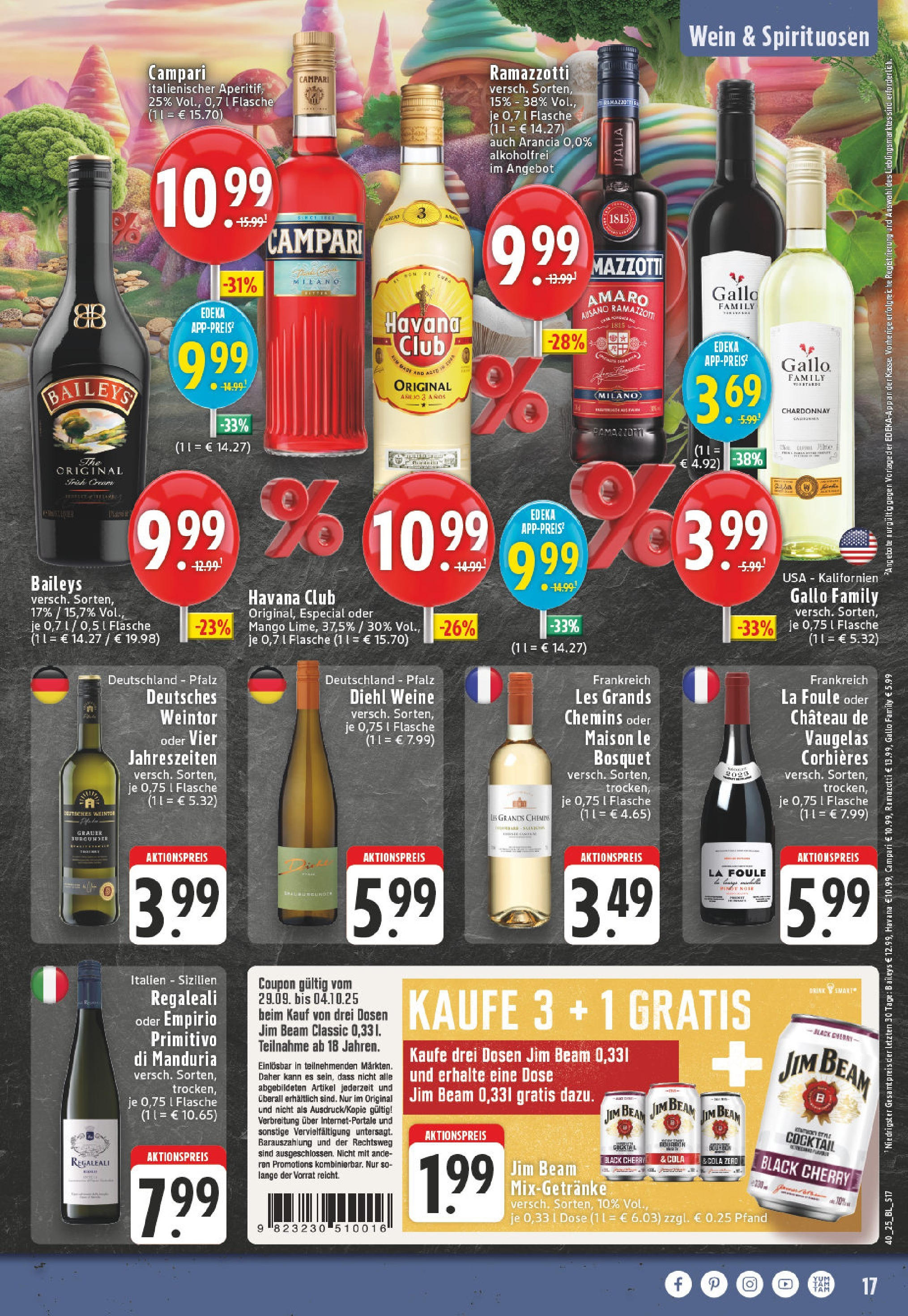 Edeka prospekt Mülheim / Ruhr	 (ab 28.09.2025) » Angebote Online | Seite: 17 | Produkte: Havana club, Jim beam, Campari, Mango