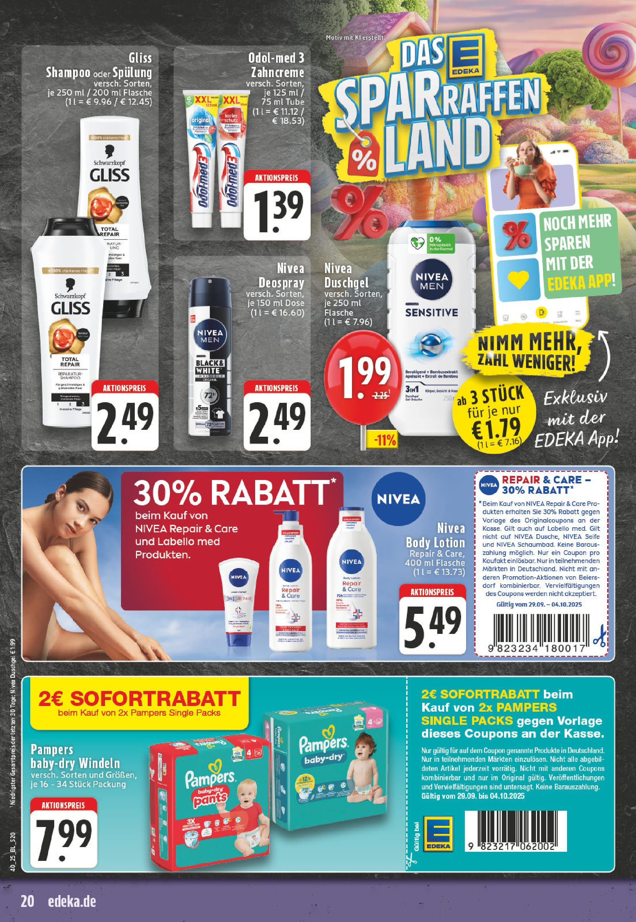 Edeka prospekt Mülheim / Ruhr	 (ab 28.09.2025) » Angebote Online | Seite: 20 | Produkte: Shampoo, Deodorant, Shower Gel, Deospray