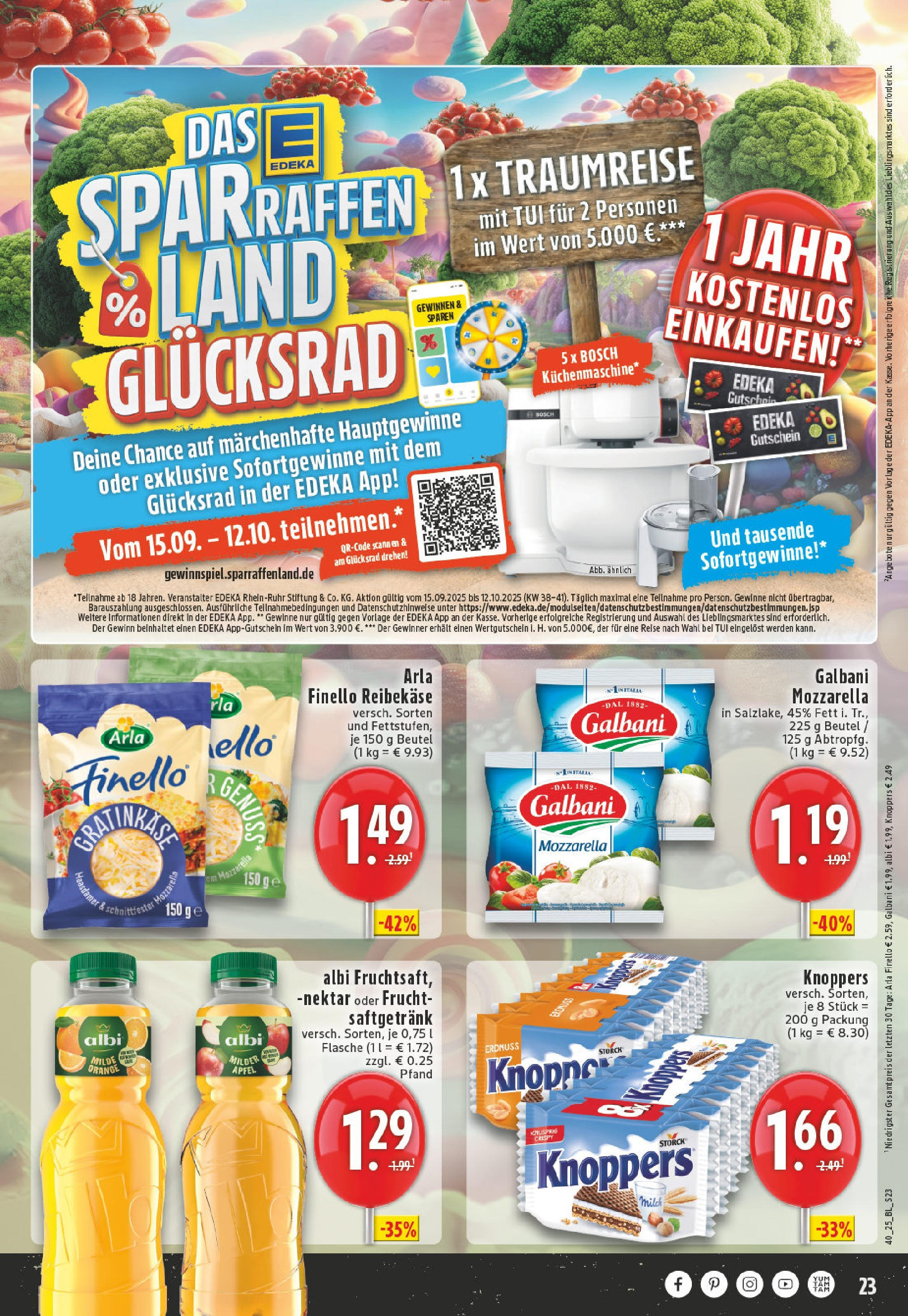 Edeka prospekt Mülheim / Ruhr	 (ab 28.09.2025) » Angebote Online | Seite: 23 | Produkte: Mozzarella, Äpfel, Knoppers, Reibekase