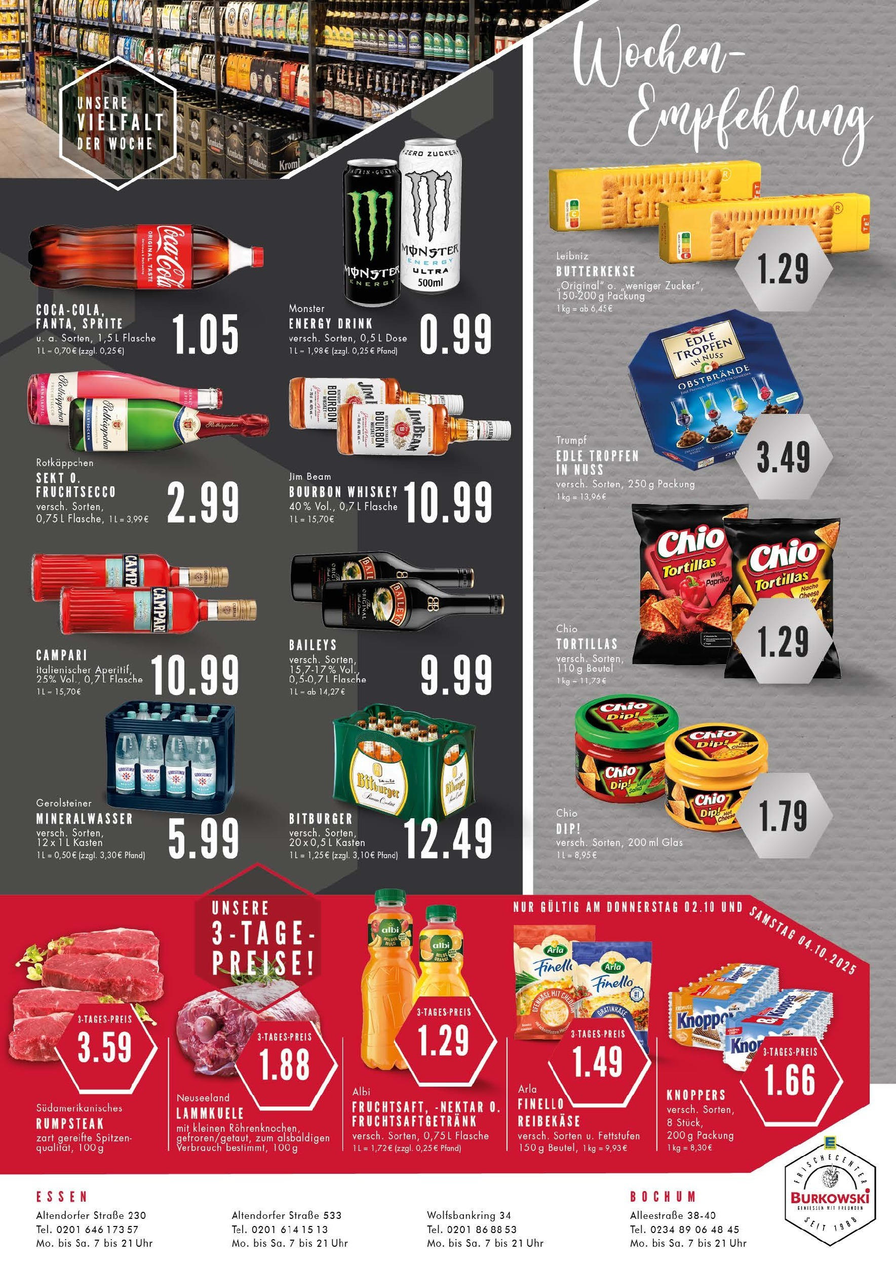 Edeka prospekt Essen	 (ab 28.09.2025) » Angebote Online | Seite: 8 | Produkte: Bitburger, Campari, Monster, Uhr