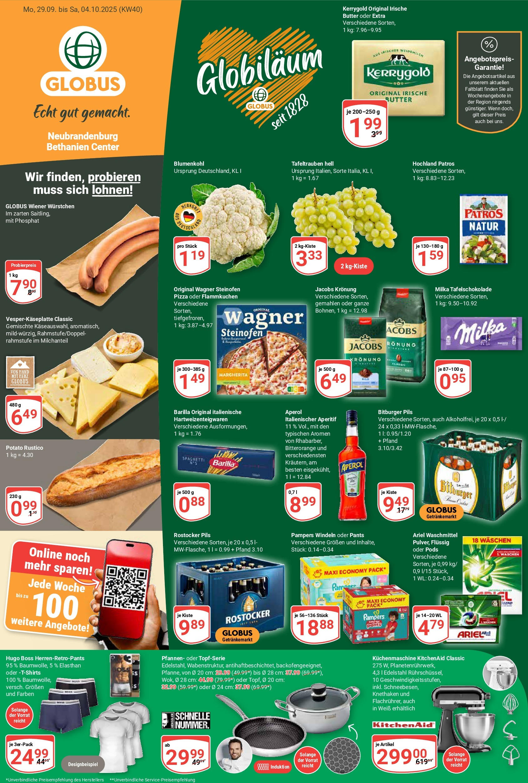 Globus prospekt Neubrandenburg	 (ab 28.09.2025) » Angebote online | Seite: 1 | Produkte: Wiener wurstchen, Barilla, Waschmittel, Hugo