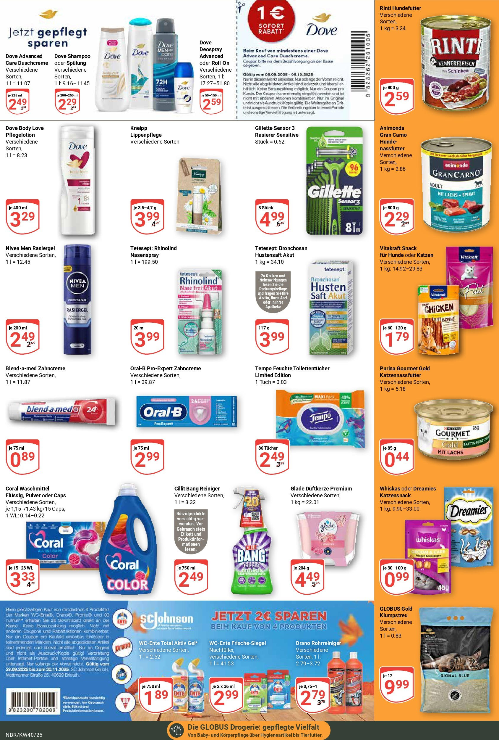 Globus prospekt Neubrandenburg	 (ab 28.09.2025) » Angebote online | Seite: 18 | Produkte: Rasierer, Coral waschmittel, Duschcreme, Schinken