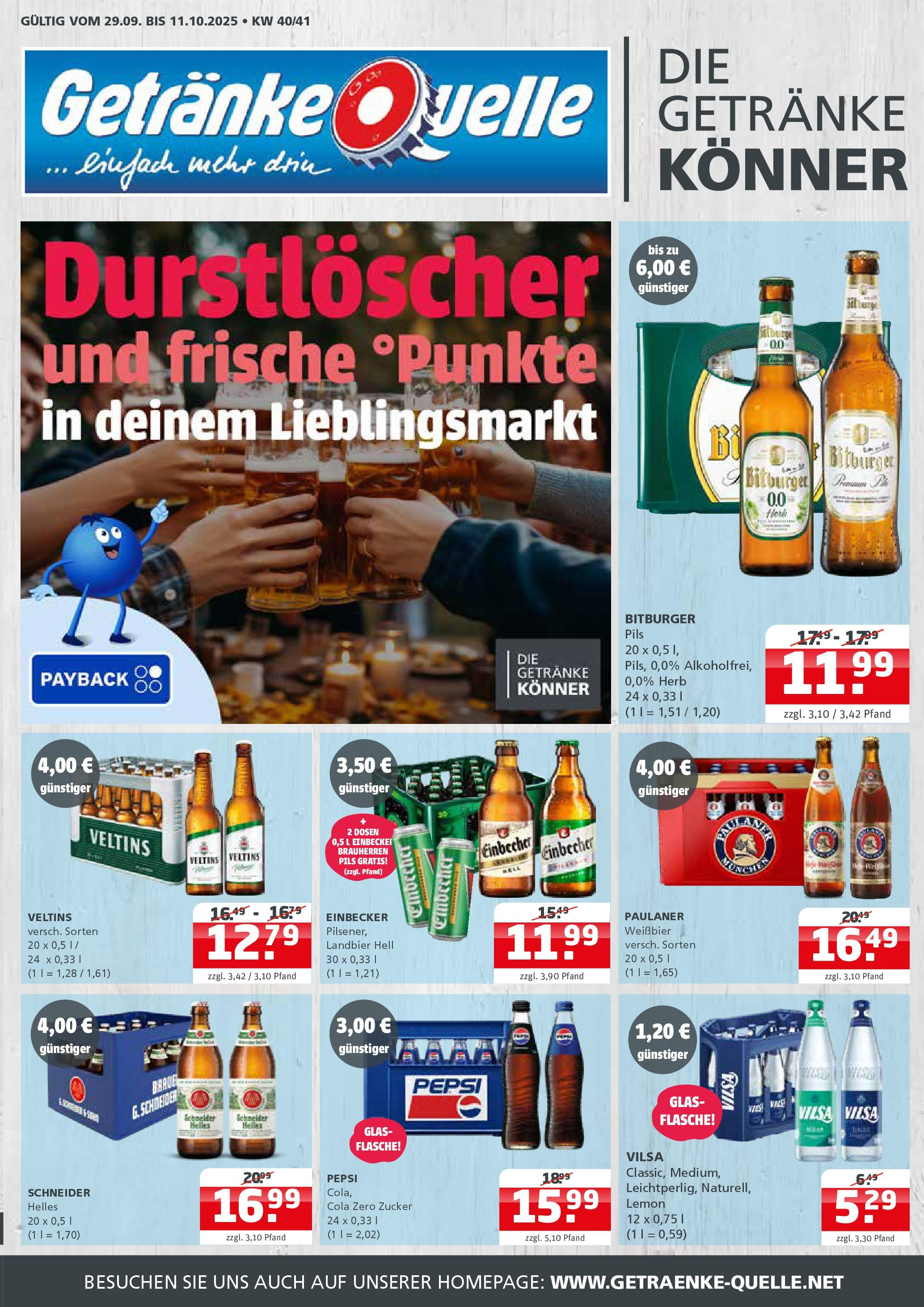 Entdecke - Getränke Quelle: Getränkeangebote (ab 28.09.2025) zum Blättern | Seite: 1 | Produkte: Bitburger, Pils, Zucker, Veltins