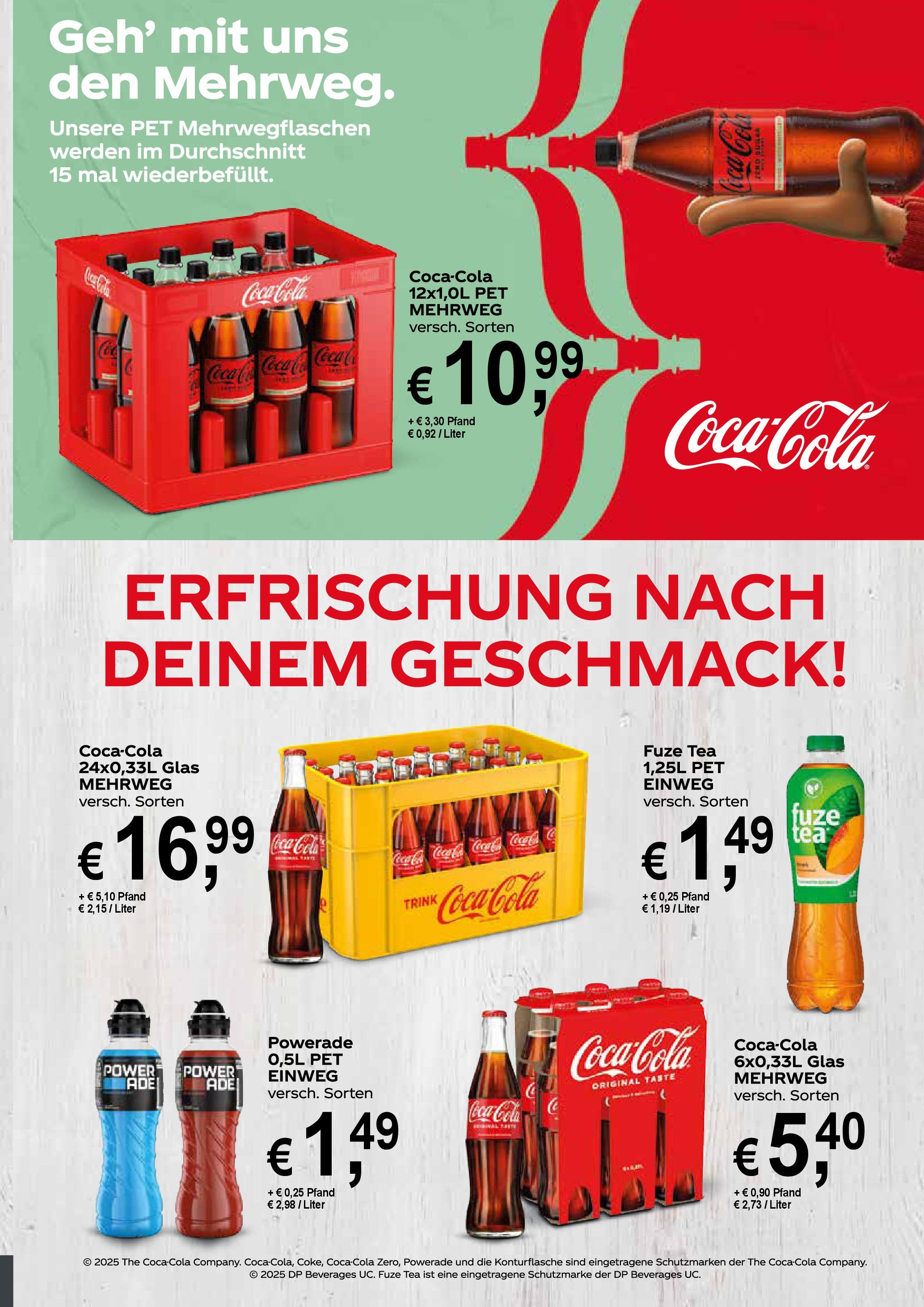 Entdecke - Getränke Quelle: Getränkeangebote (ab 28.09.2025) zum Blättern | Seite: 4 | Produkte: Fuze tea, Coca cola, Cola, Powerade