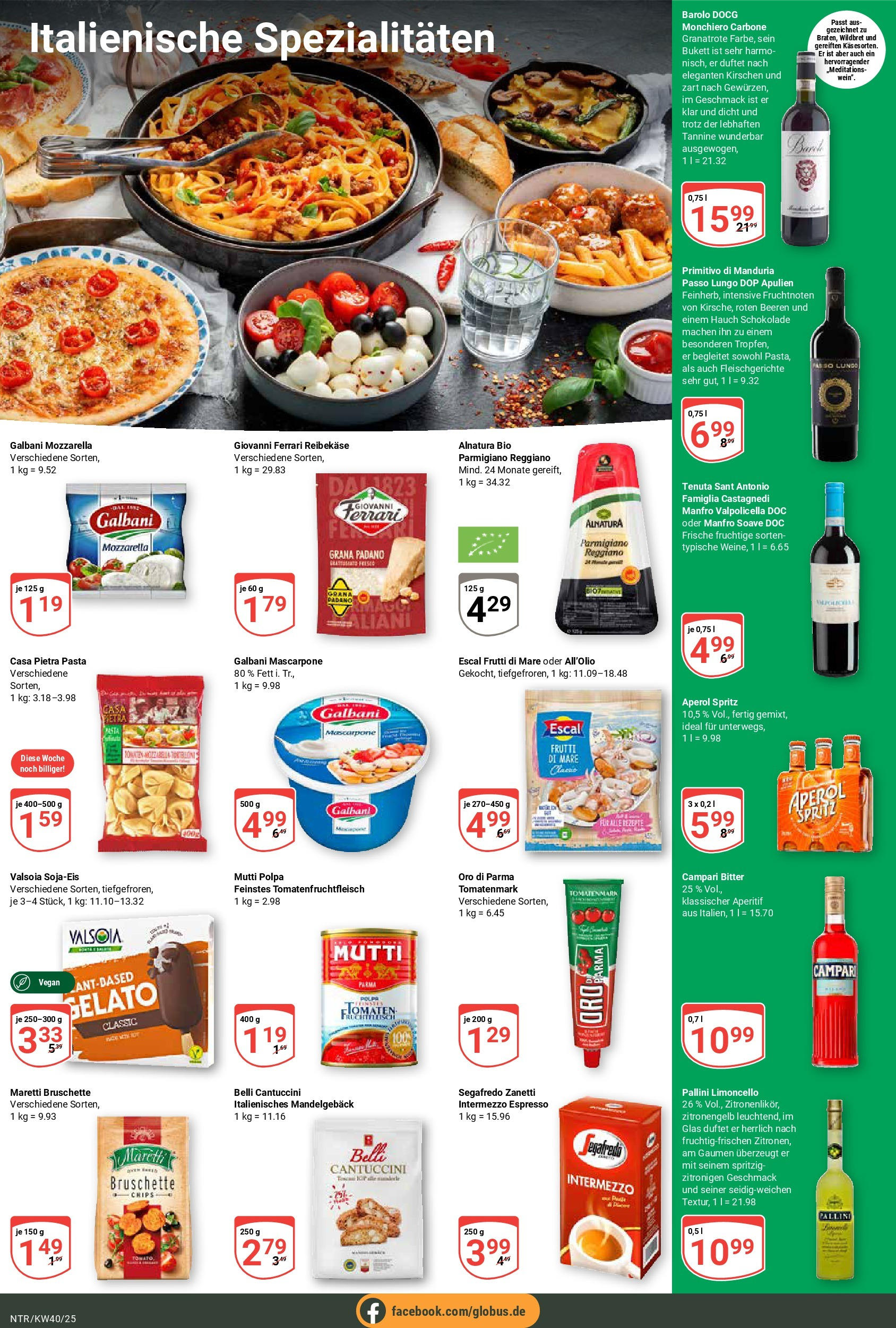 Globus prospekt Neutraubling	 (ab 28.09.2025) » Angebote online | Seite: 18 | Produkte: Mascarpone, Schokolade, Pasta, Reibekase