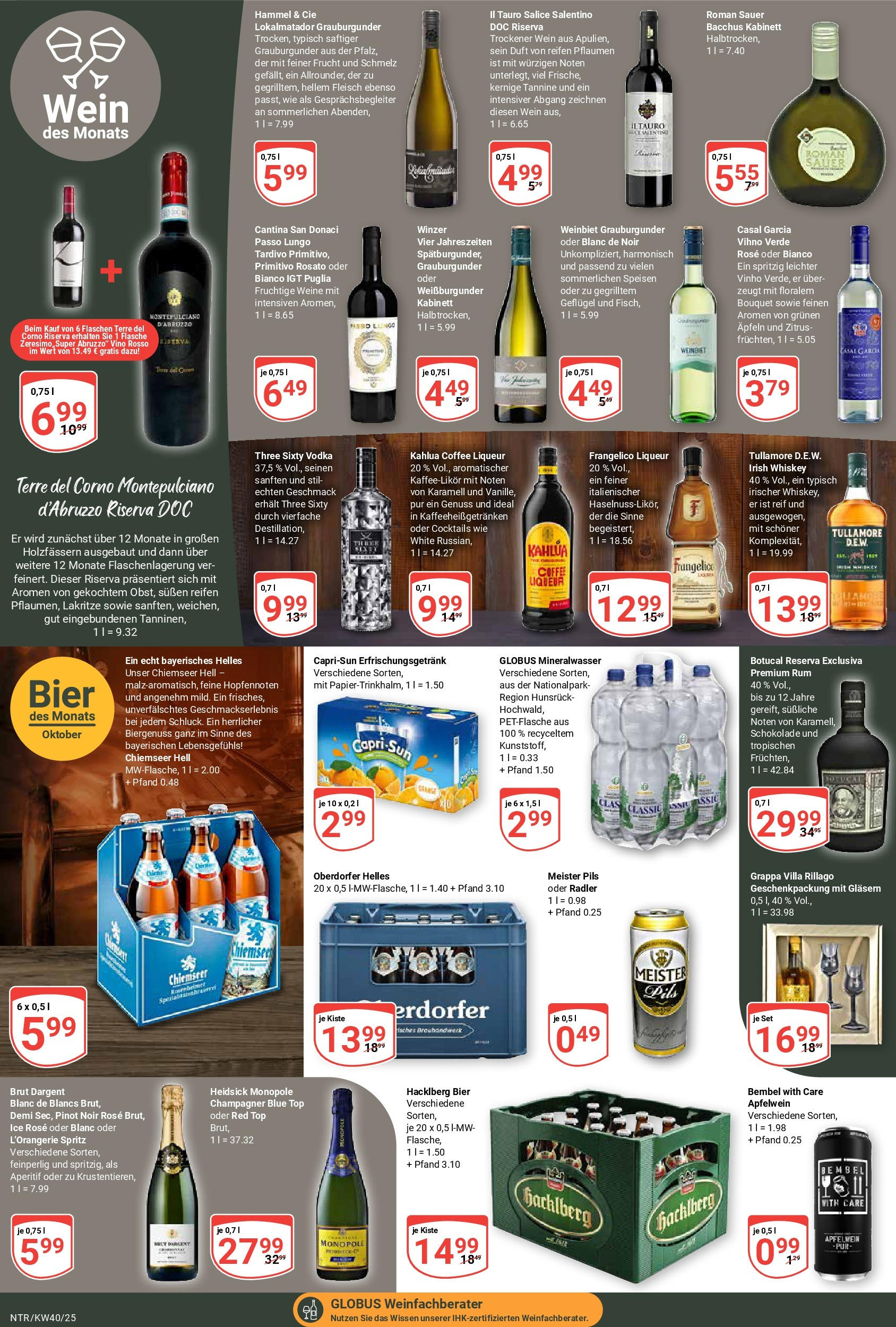 Globus prospekt Neutraubling	 (ab 28.09.2025) » Angebote online | Seite: 19 | Produkte: Bier, Duft, Mineralwasser, Whiskey
