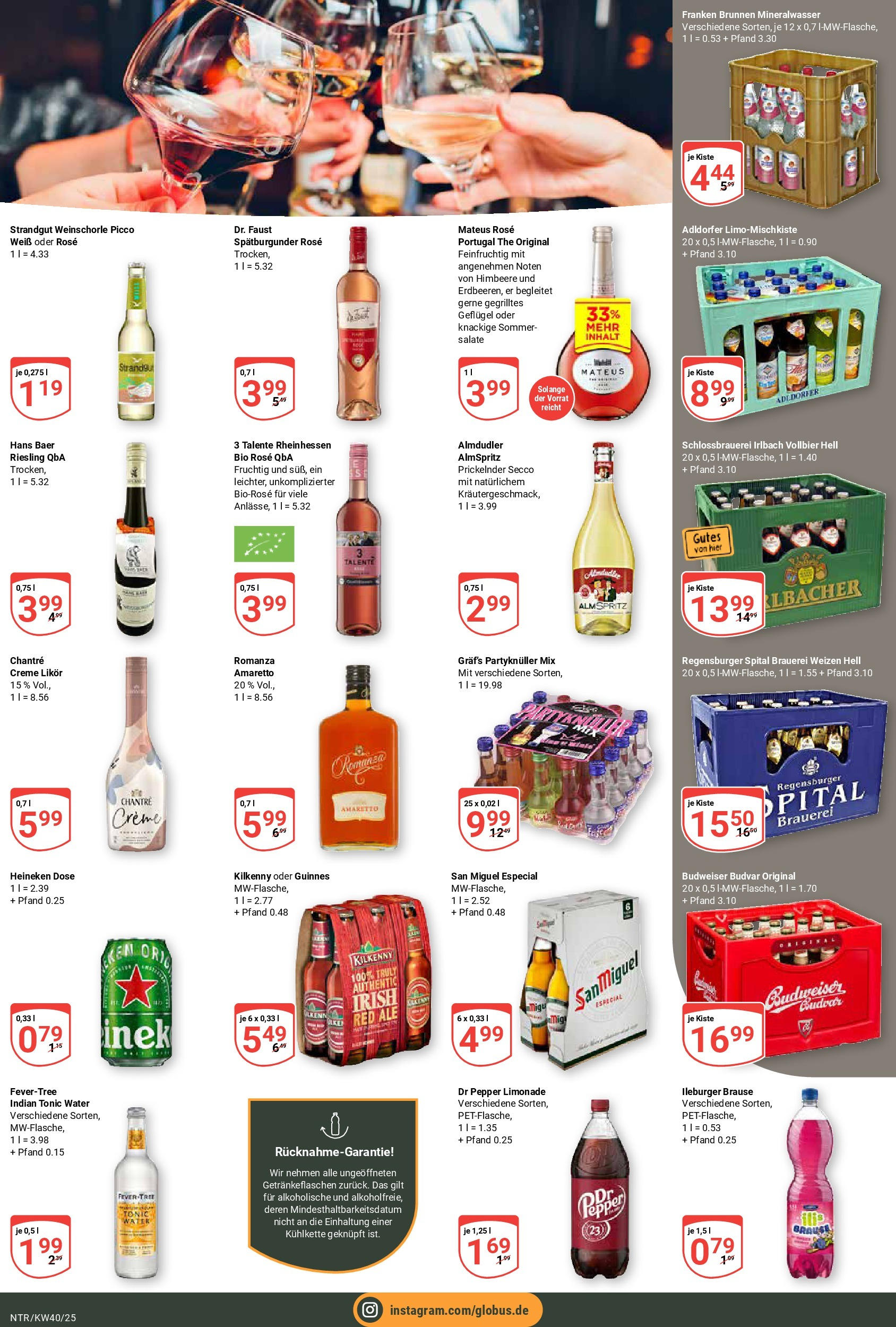 Globus prospekt Neutraubling	 (ab 28.09.2025) » Angebote online | Seite: 20 | Produkte: Limonade, Creme, Weinschorle, Budweiser