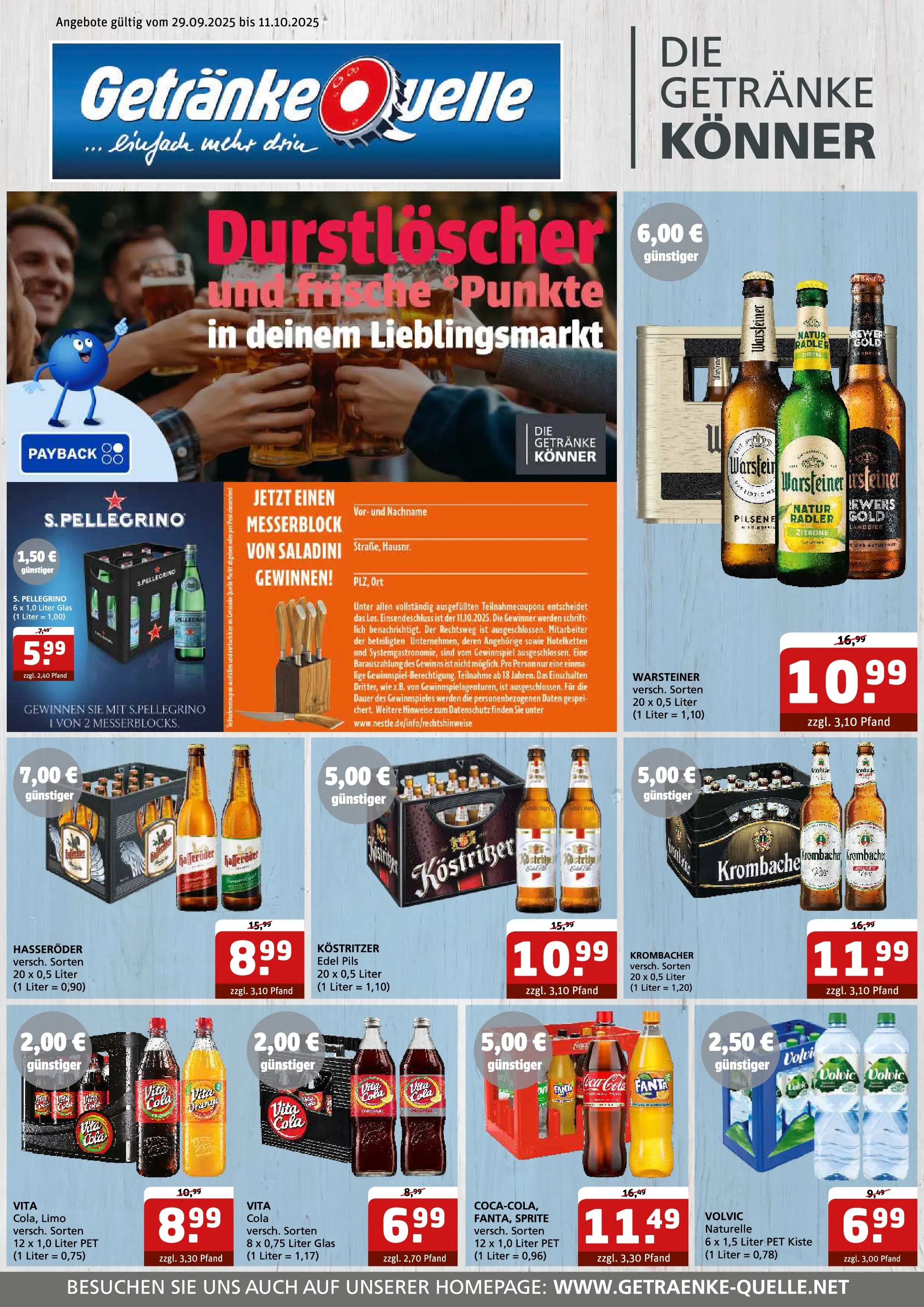 Entdecke - Getränke Quelle: Getränkeangebote (ab 28.09.2025) zum Blättern | Seite: 1 | Produkte: Durstloscher, Sprite, Warsteiner, Volvic