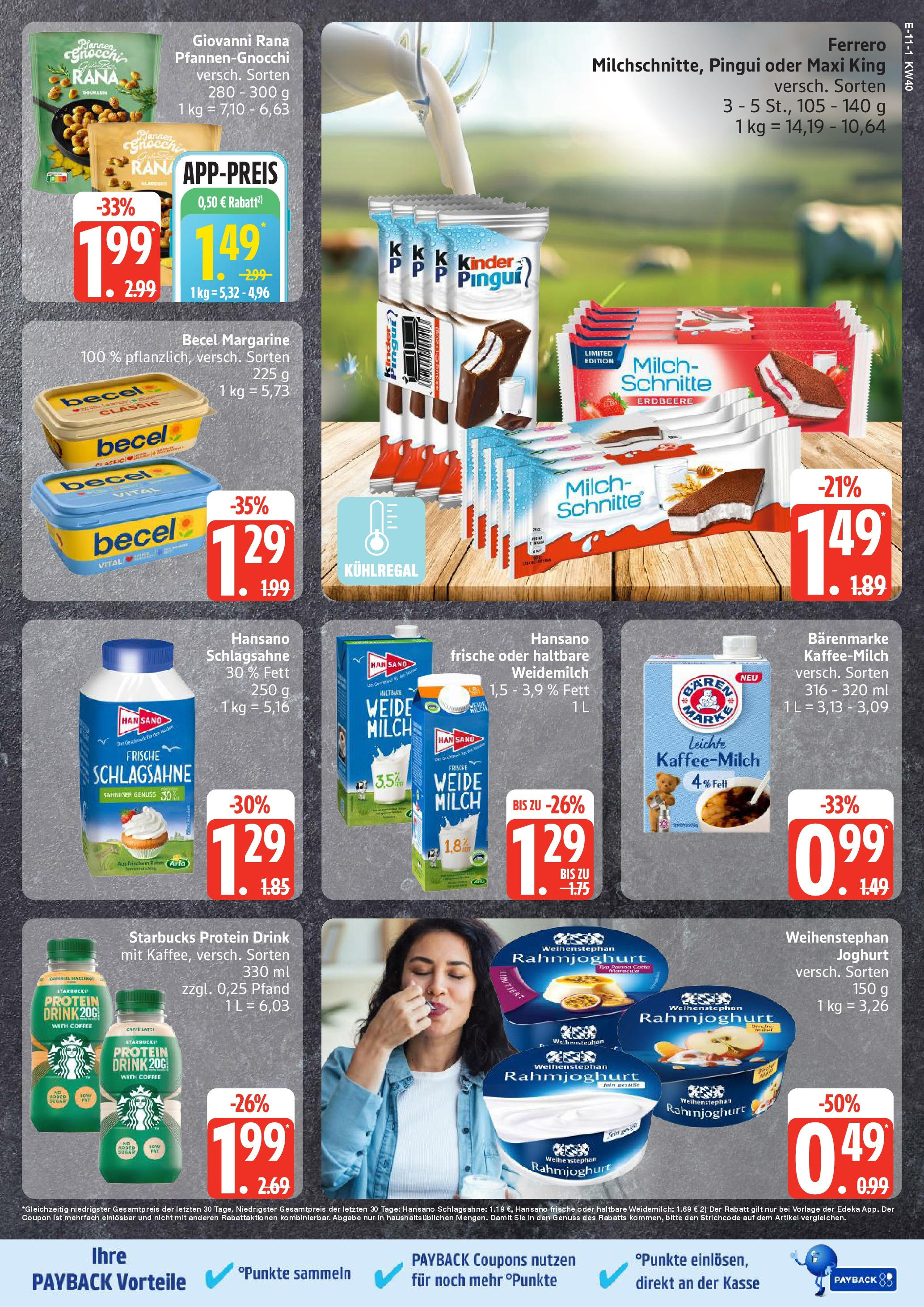 Edeka prospekt Hamburg	 (ab 28.09.2025) » Angebote Online | Seite: 11 | Produkte: Milch, Joghurt, Becel, Starbucks