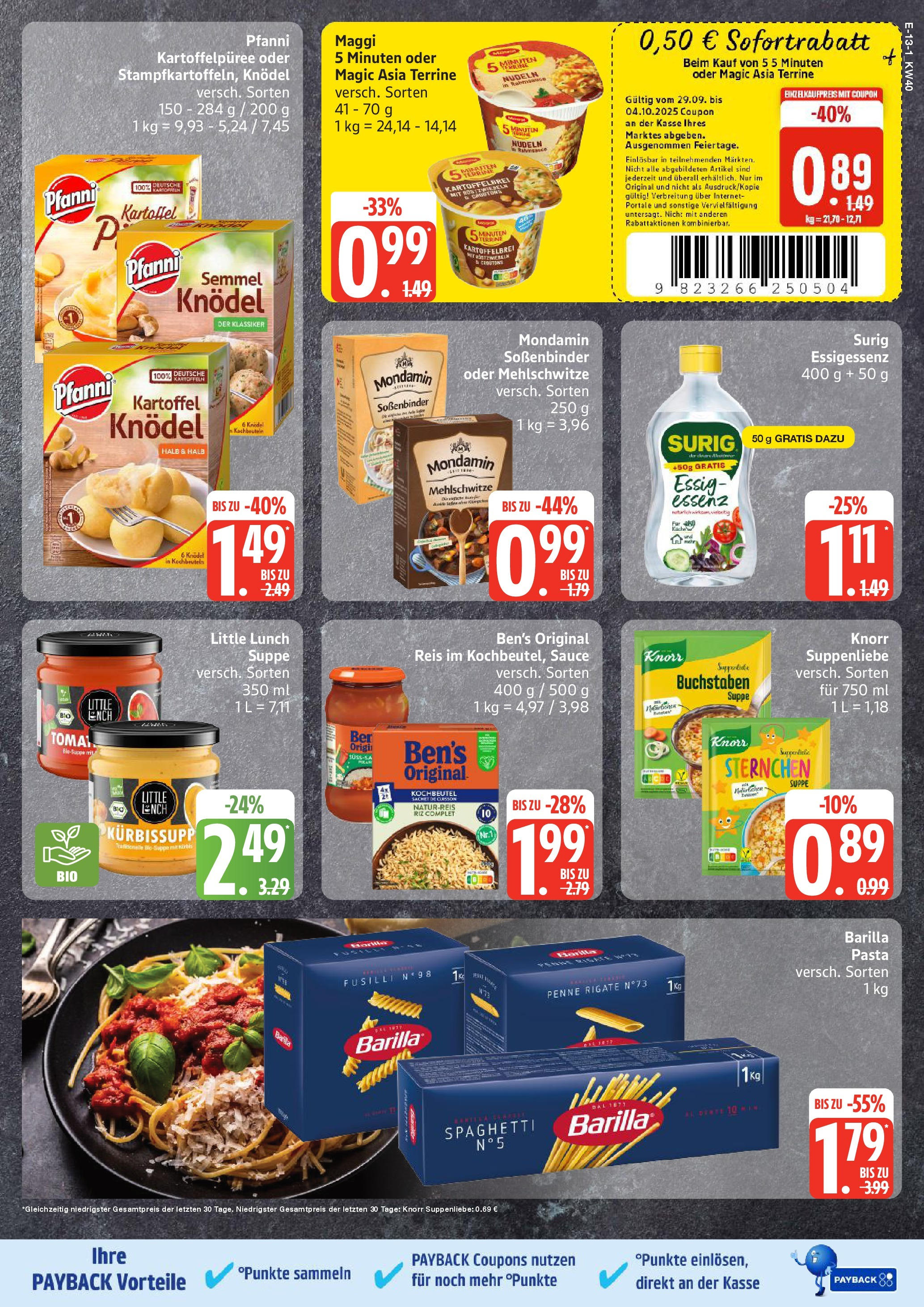 Edeka prospekt Hamburg	 (ab 28.09.2025) » Angebote Online | Seite: 13 | Produkte: Essig, Pasta, Reis, Nudeln