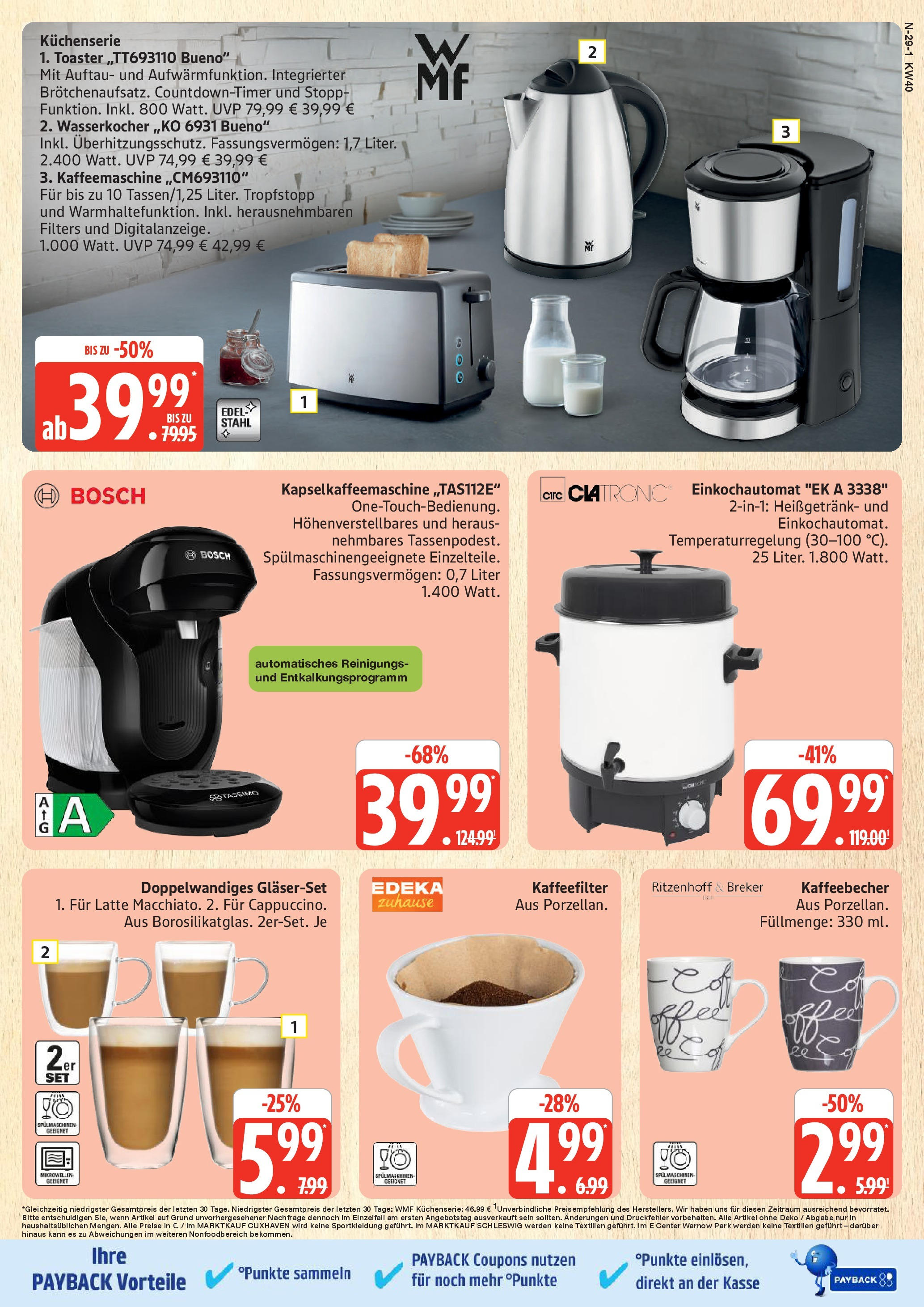 Marktkauf - Marktkauf: Wochenangebote (ab 28.09.2025) » Angebote online | Seite: 29 | Produkte: Bosch, Kaffeemaschine, Wasserkocher, Toaster