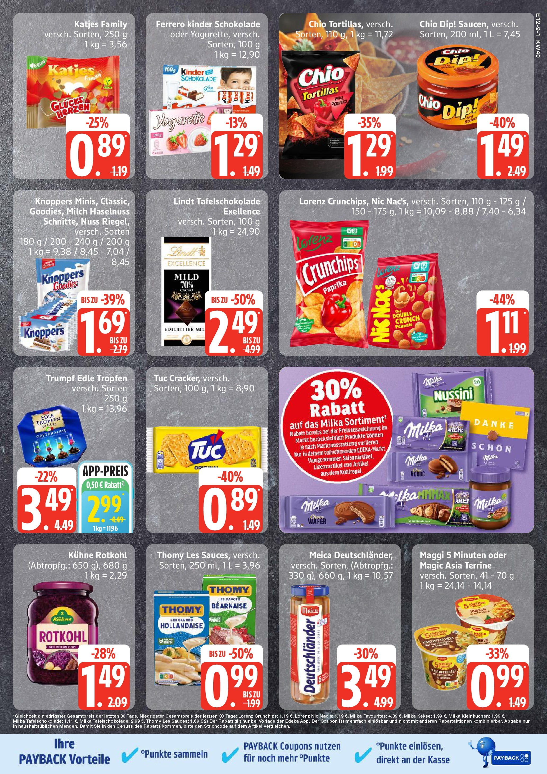 Edeka prospekt Sterup (ab 28.09.2025) » Angebote Online | Seite: 9 | Produkte: Schokolade, Knoppers, Lorenz crunchips, Chips Edeka prospekt Sterup (ab 28.09.2025) » Angebote Online | Seite: 9 | Produkte: Schokolade, Knoppers, Lorenz crunchips, Chips
