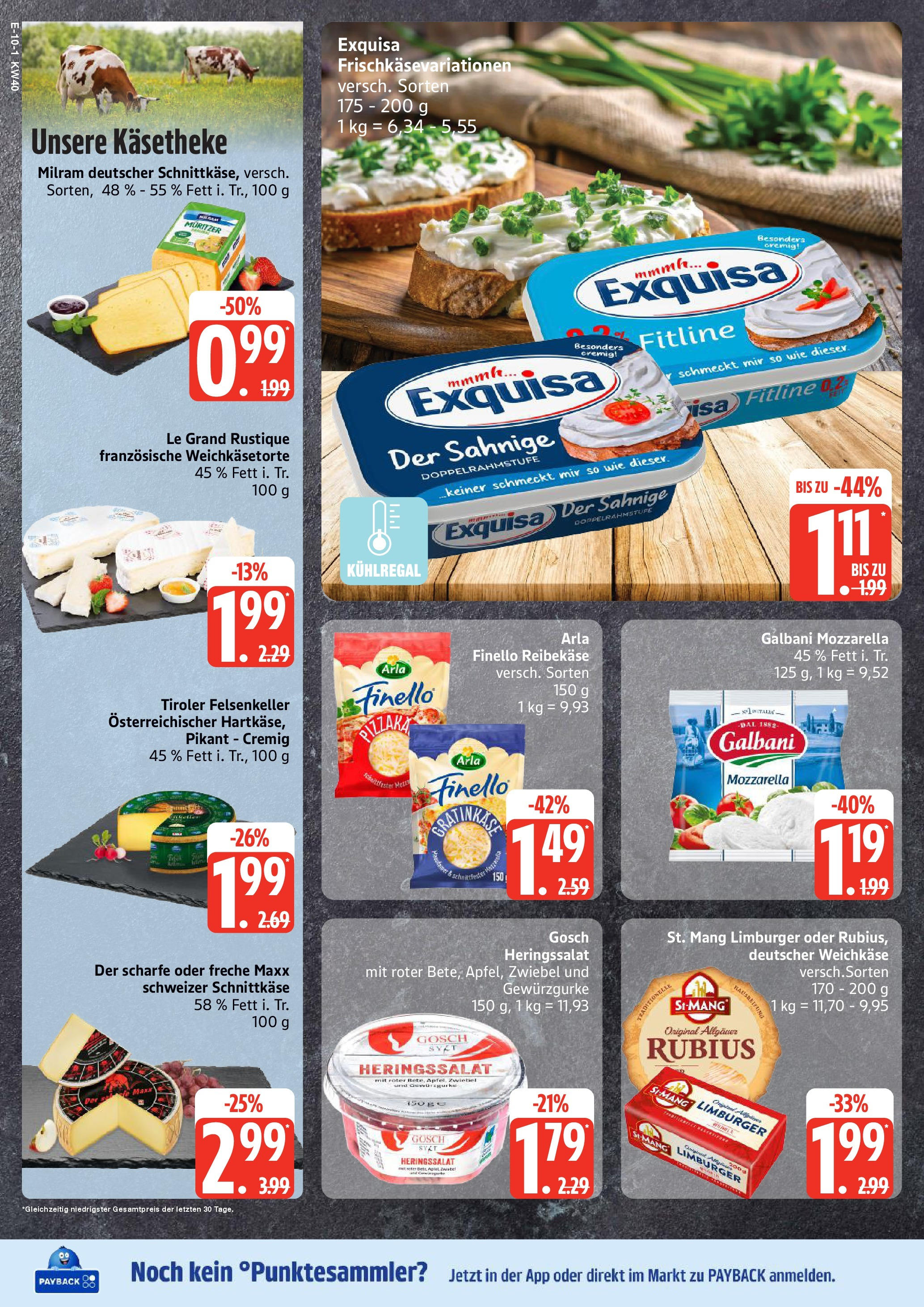 Edeka prospekt Hamburg	 (ab 28.09.2025) » Angebote Online | Seite: 10 | Produkte: Mozzarella, Exquisa, Milram, Reibekase