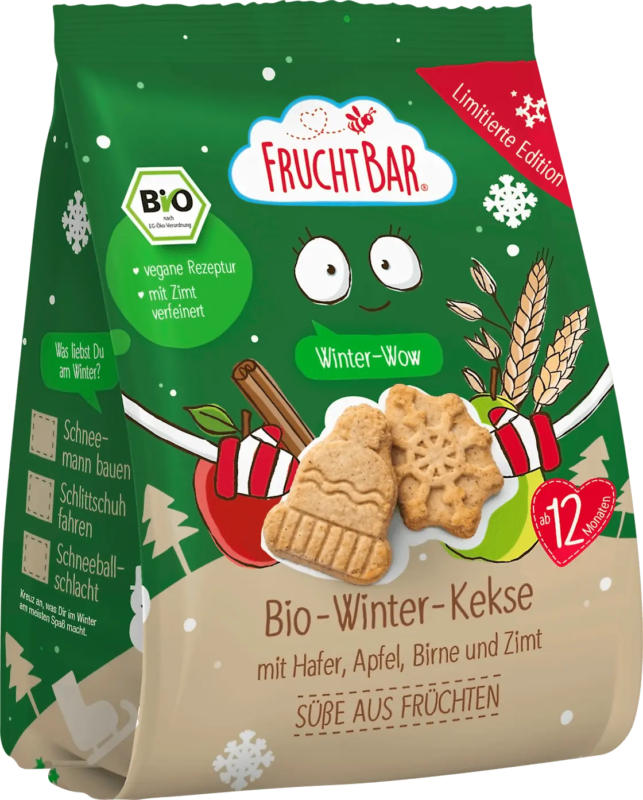 FruchtBar Kinderkekse Winter mit Hafer, Apfel, Birne & Zimt ab 12 Monaten