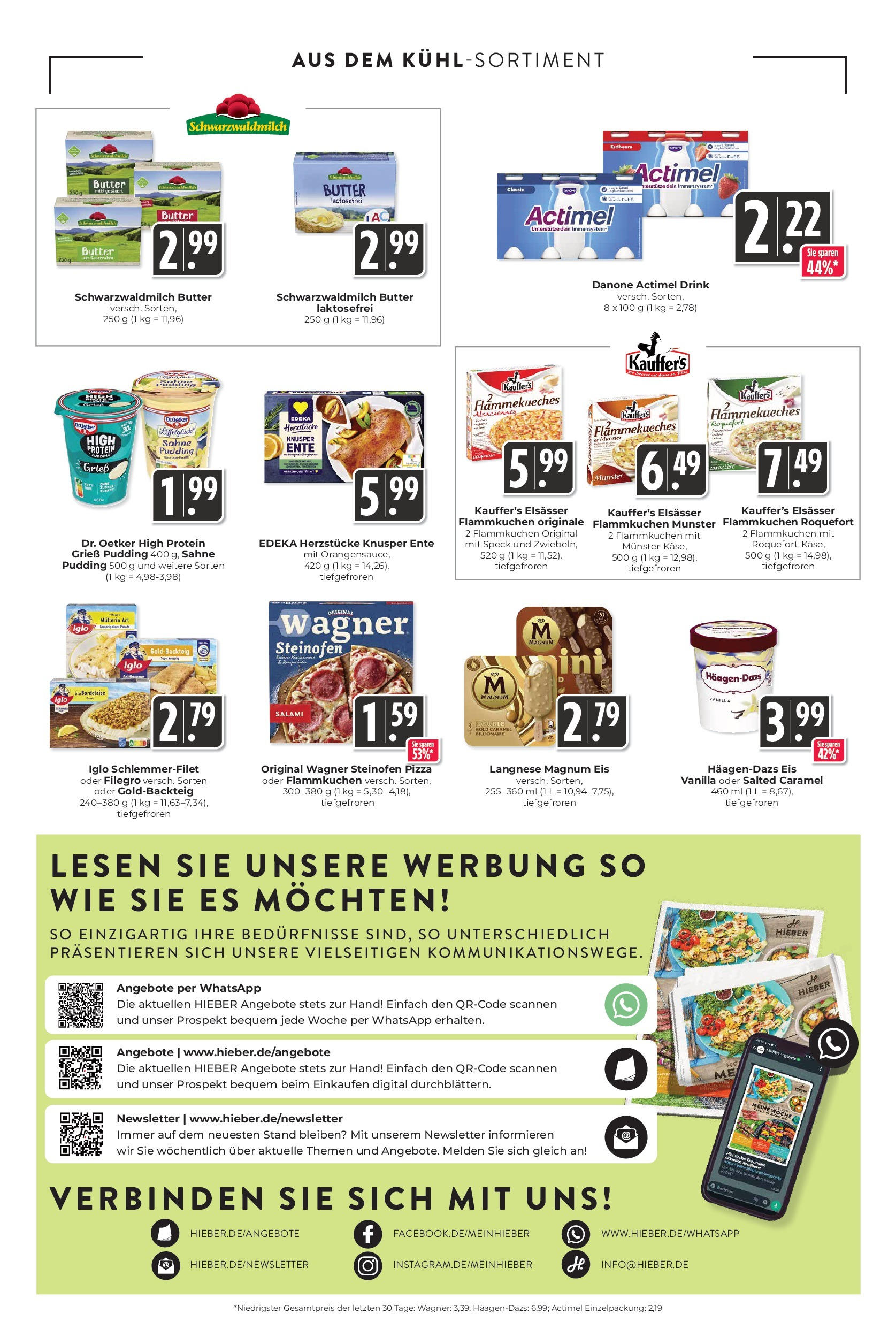 Entdecke - Hieber's Frischecenter: Meine Woche (ab 28.09.2025) zum Blättern | Seite: 11 | Produkte: Actimel, Butter, Pudding, Eis