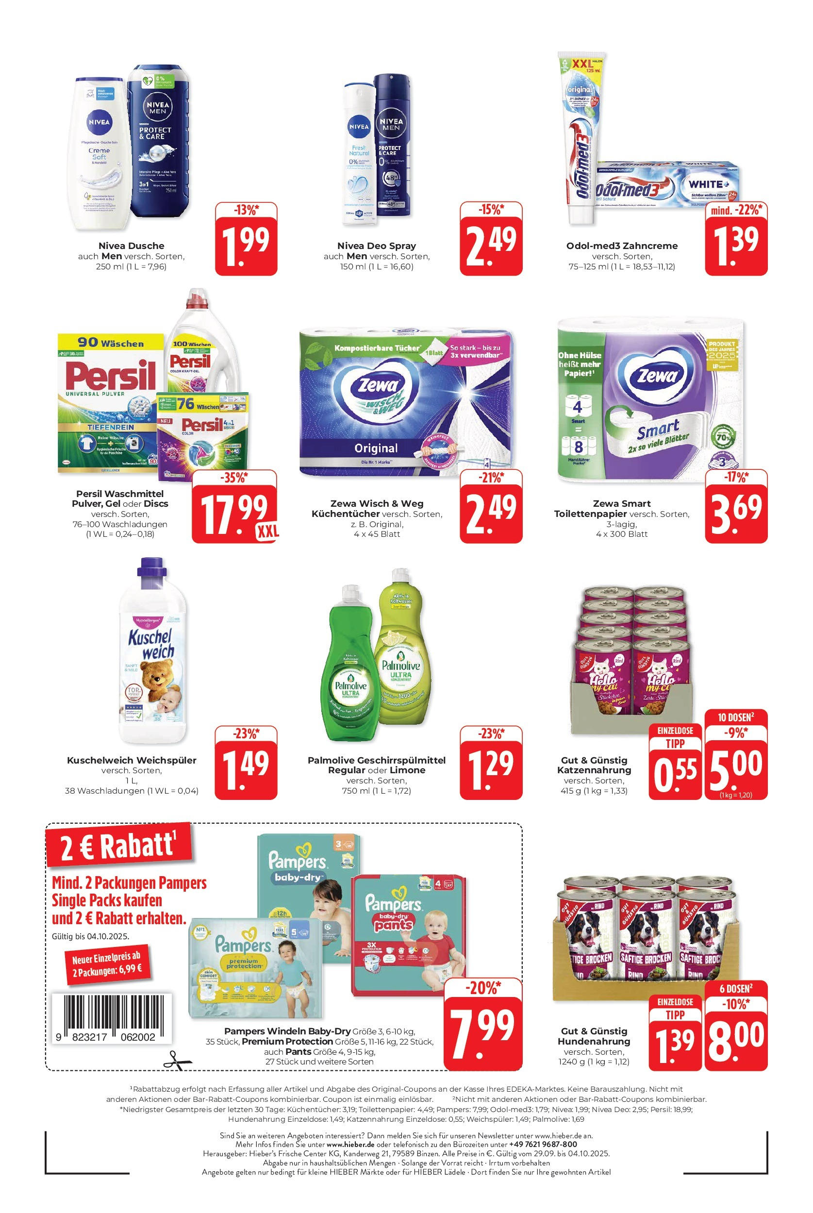 Entdecke - Hieber's Frischecenter: Meine Woche (ab 28.09.2025) zum Blättern | Seite: 16 | Produkte: Dusche, Pampers, Persil, Toilettenpapier