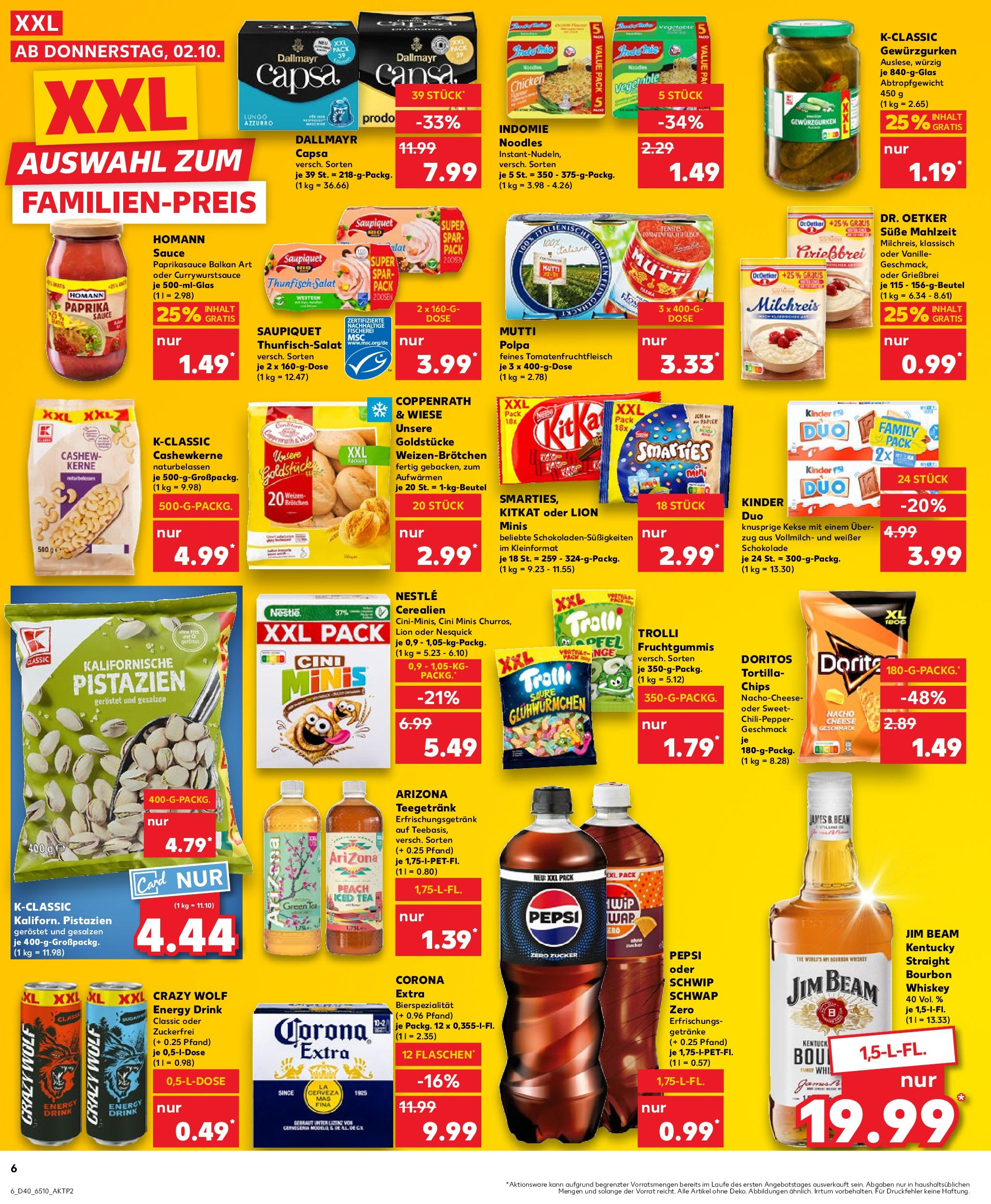 Prospekt Kaufland ab 02.10.2025 » Angebote Online zum Blättern | Seite: 6 | Produkte: Schwip schwap, Pistazien, Zucker, Pepsi