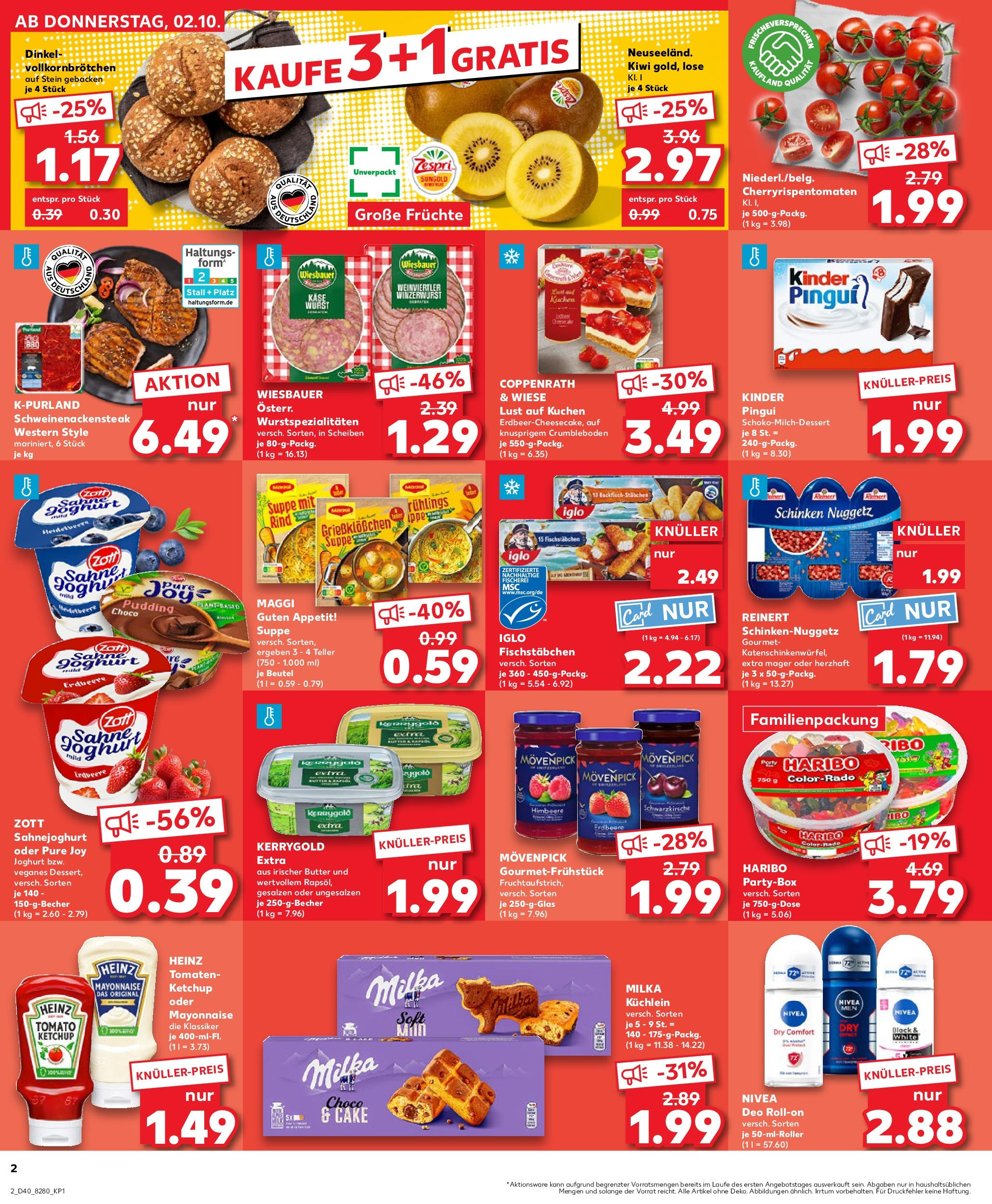 Prospekt Kaufland ab 02.10.2025 » Angebote Online zum Blättern | Seite: 2 | Produkte: Butter, Fischstabchen, Himbeere, Kuchen
