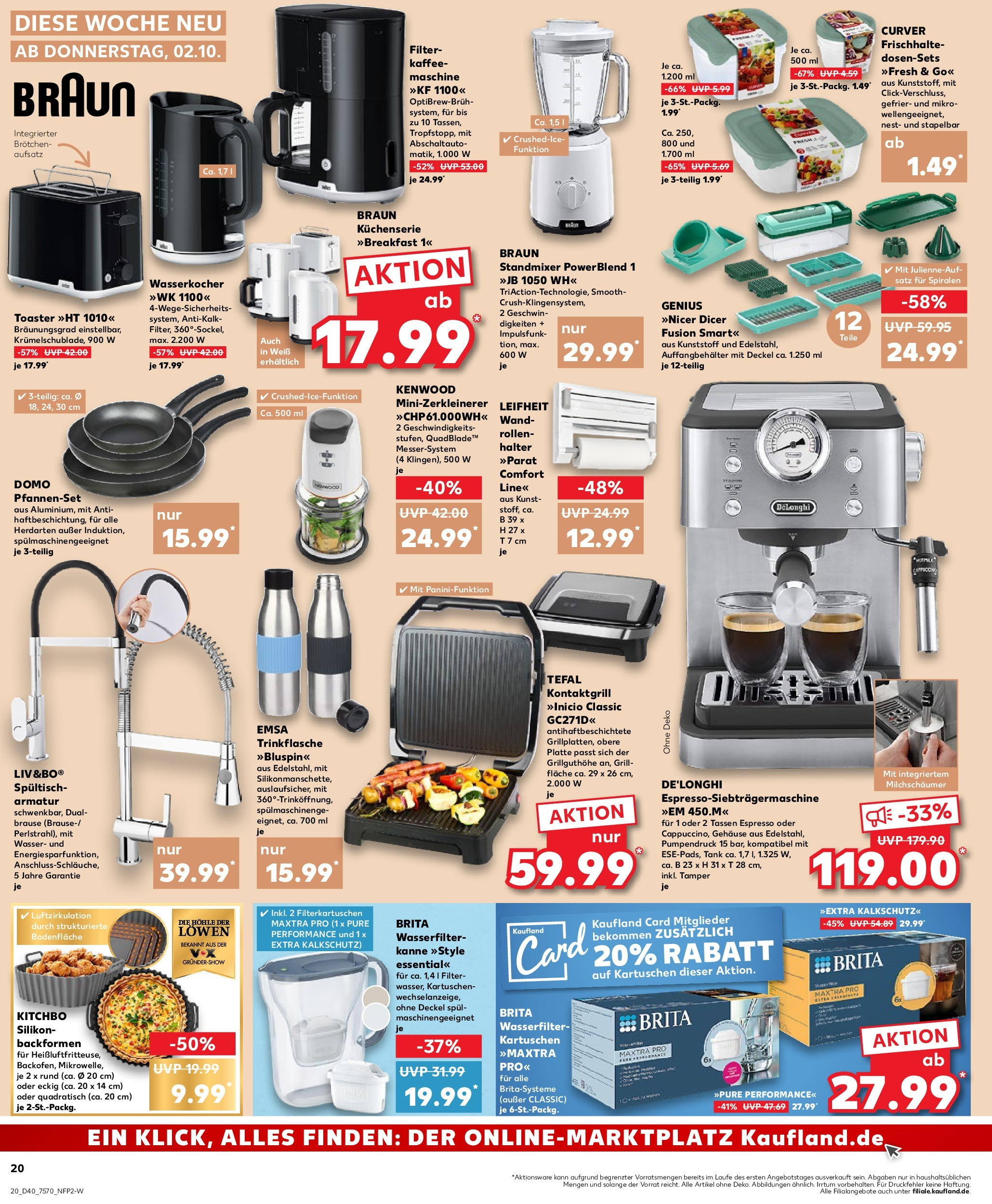 Prospekt Kaufland ab 02.10.2025 » Angebote Online zum Blättern | Seite: 20 | Produkte: Grill, Toaster, Armatur, Wasser