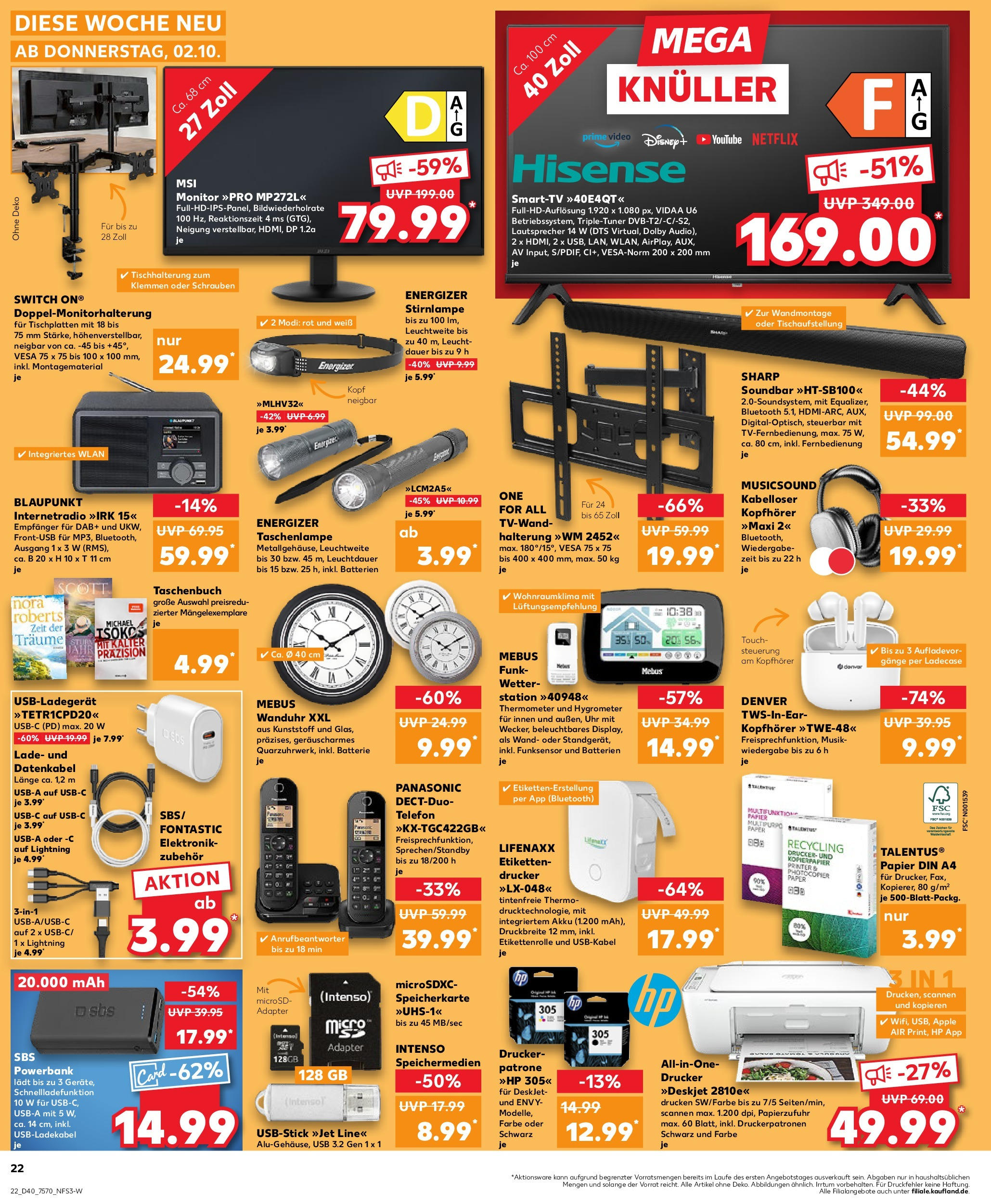 Prospekt Kaufland ab 02.10.2025 » Angebote Online zum Blättern | Seite: 22 | Produkte: Speicherkarte, Soundbar, Telefon, Kopfhörer