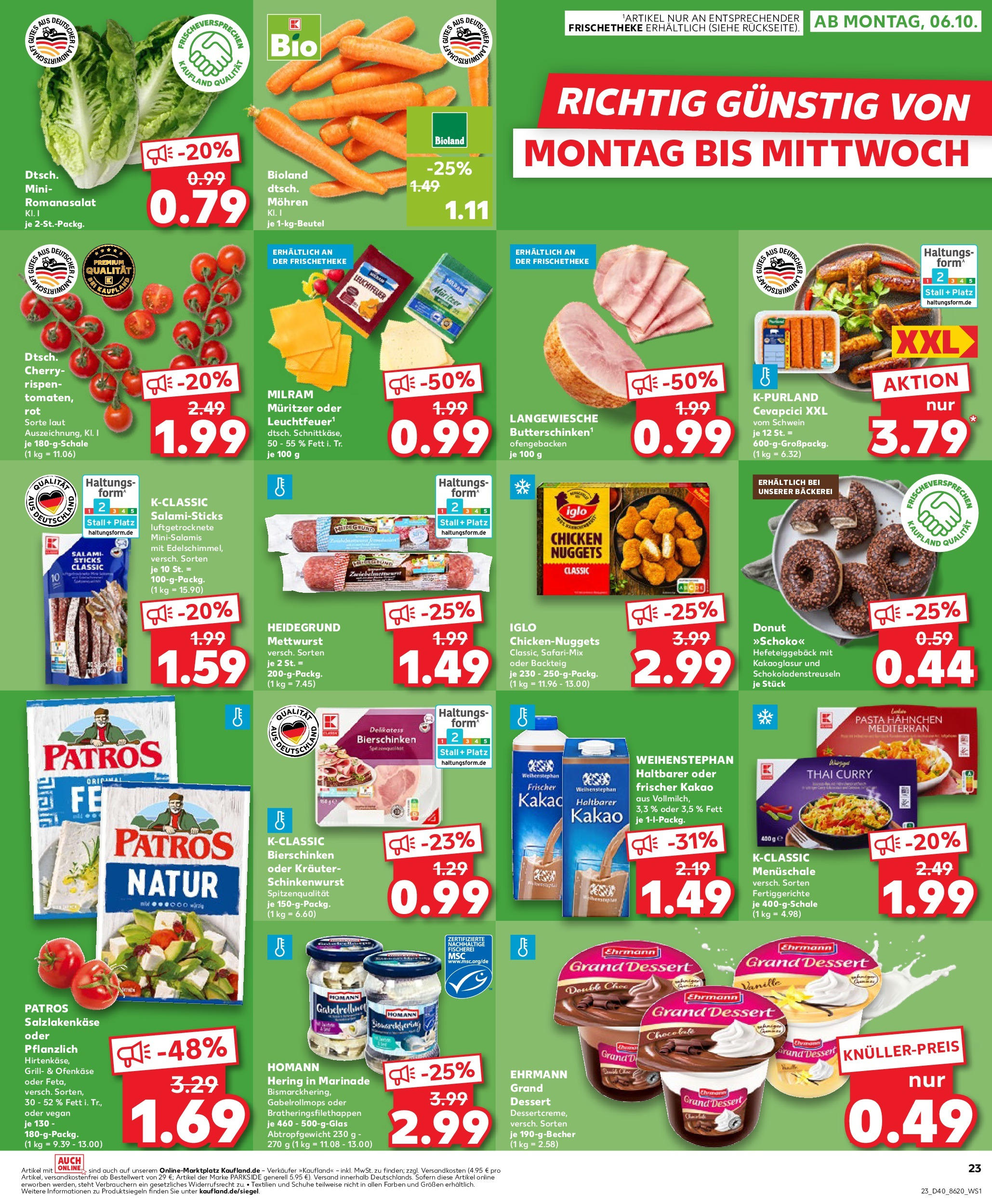 Prospekt Kaufland ab 02.10.2025 » Angebote Online zum Blättern | Seite: 23 | Produkte: Iglo, Cevapcici, Mohren, Salami