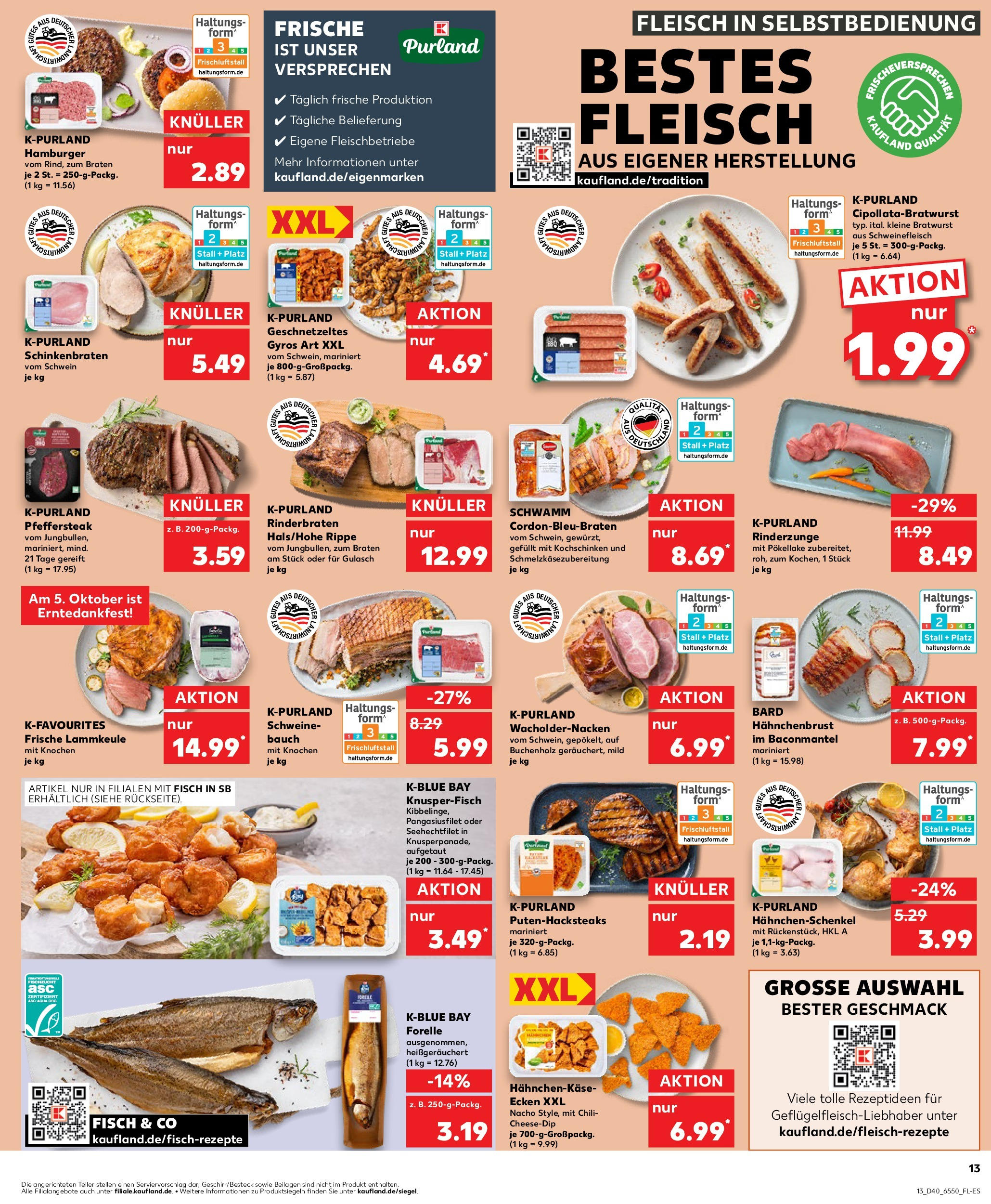 Prospekt Kaufland ab 02.10.2025 » Angebote Online zum Blättern | Seite: 13 | Produkte: Fisch, Schweinefleisch, Steak, Fleisch