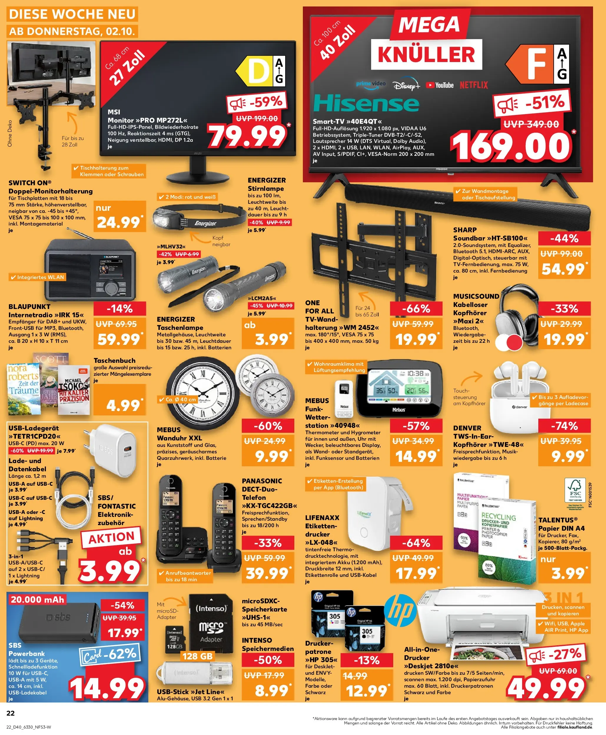 Prospekt Kaufland ab 02.10.2025 » Angebote Online zum Blättern | Seite: 22 | Produkte: HP, Panasonic, Hisense, Batterie