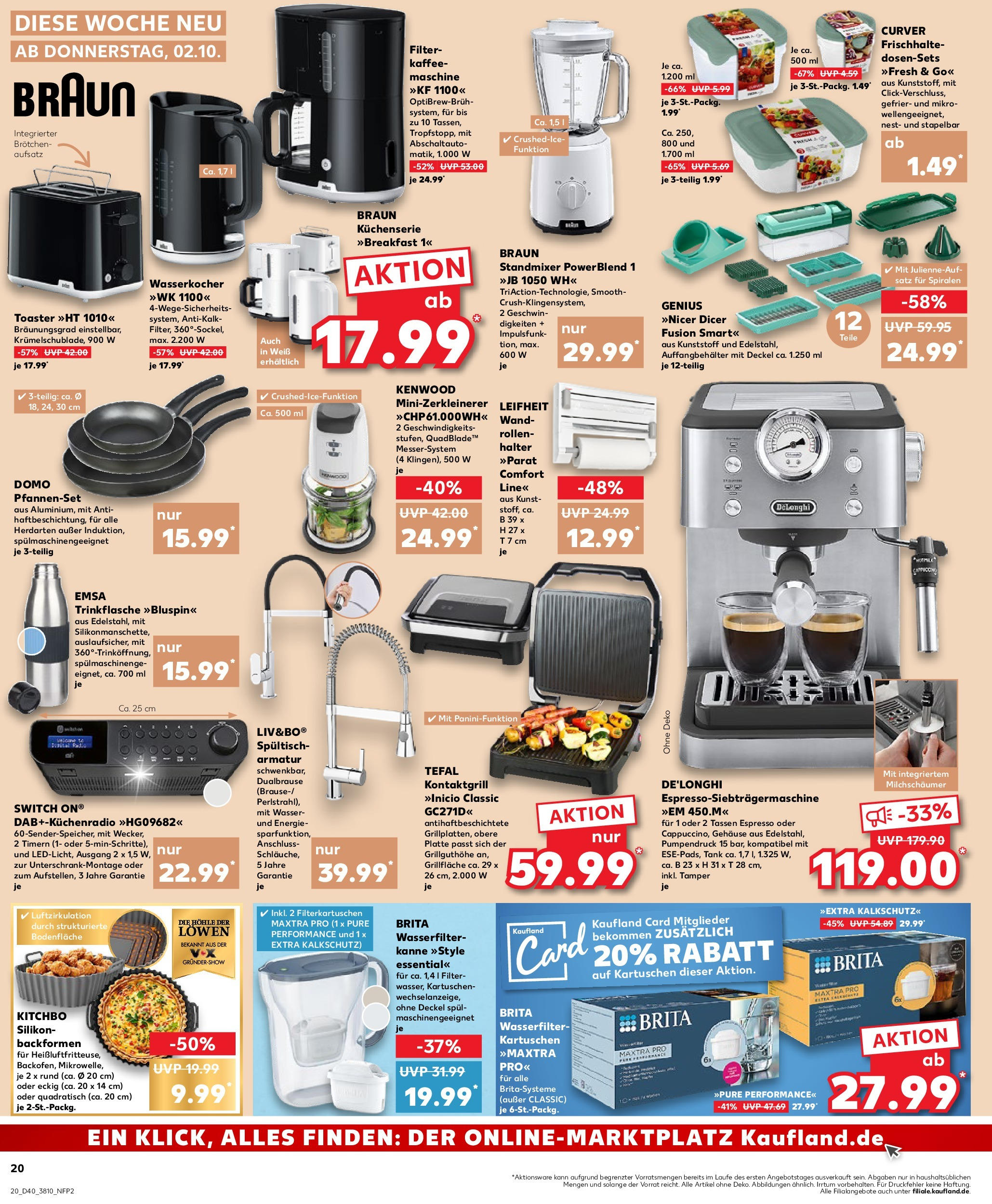 Prospekt Kaufland ab 02.10.2025 » Angebote Online zum Blättern | Seite: 20 | Produkte: Wasserkocher, Kaffee, Armatur, Radio