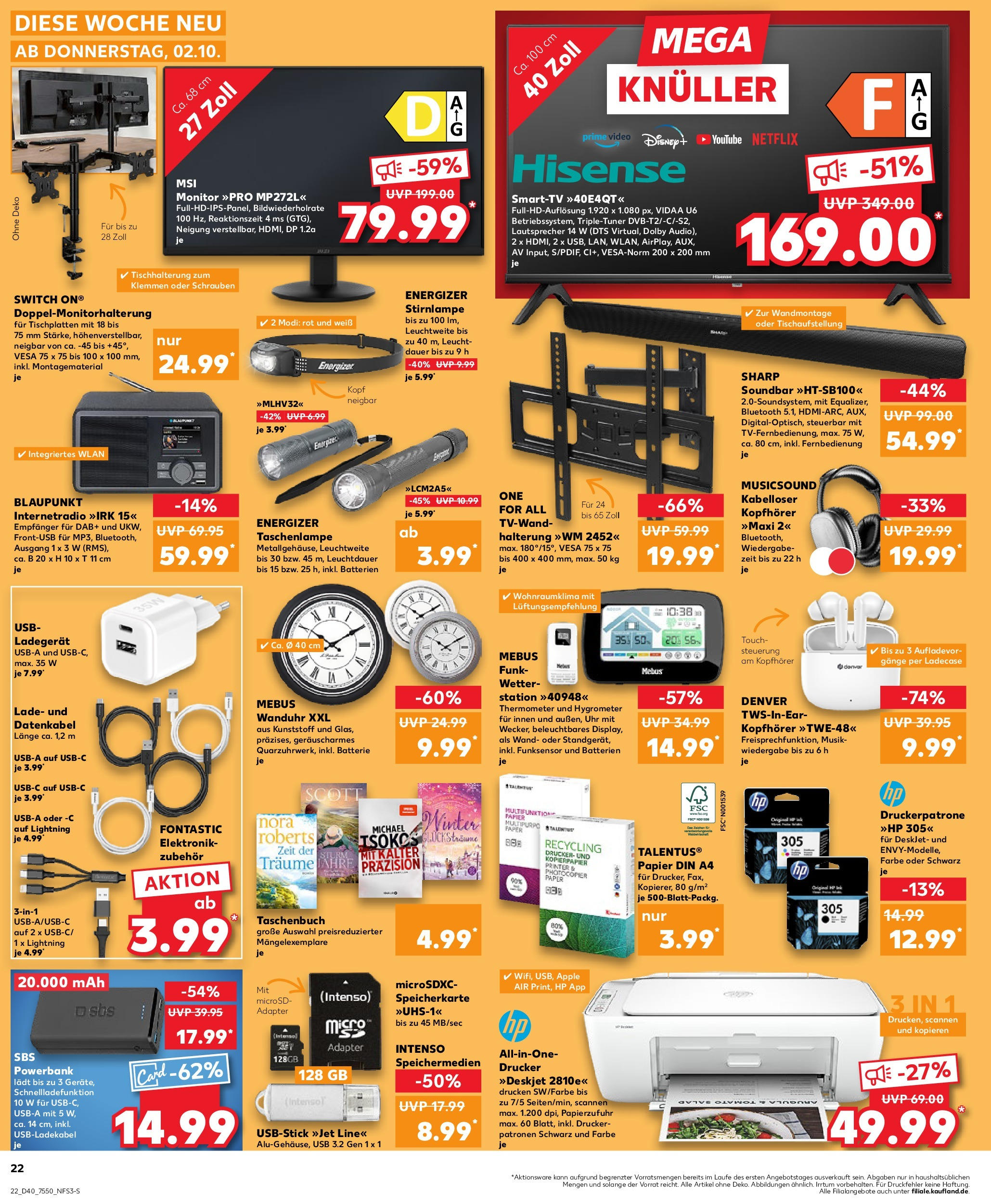 Prospekt Kaufland ab 02.10.2025 » Angebote Online zum Blättern | Seite: 22 | Produkte: Speicherkarte, Lautsprecher, Stirnlampe, Video